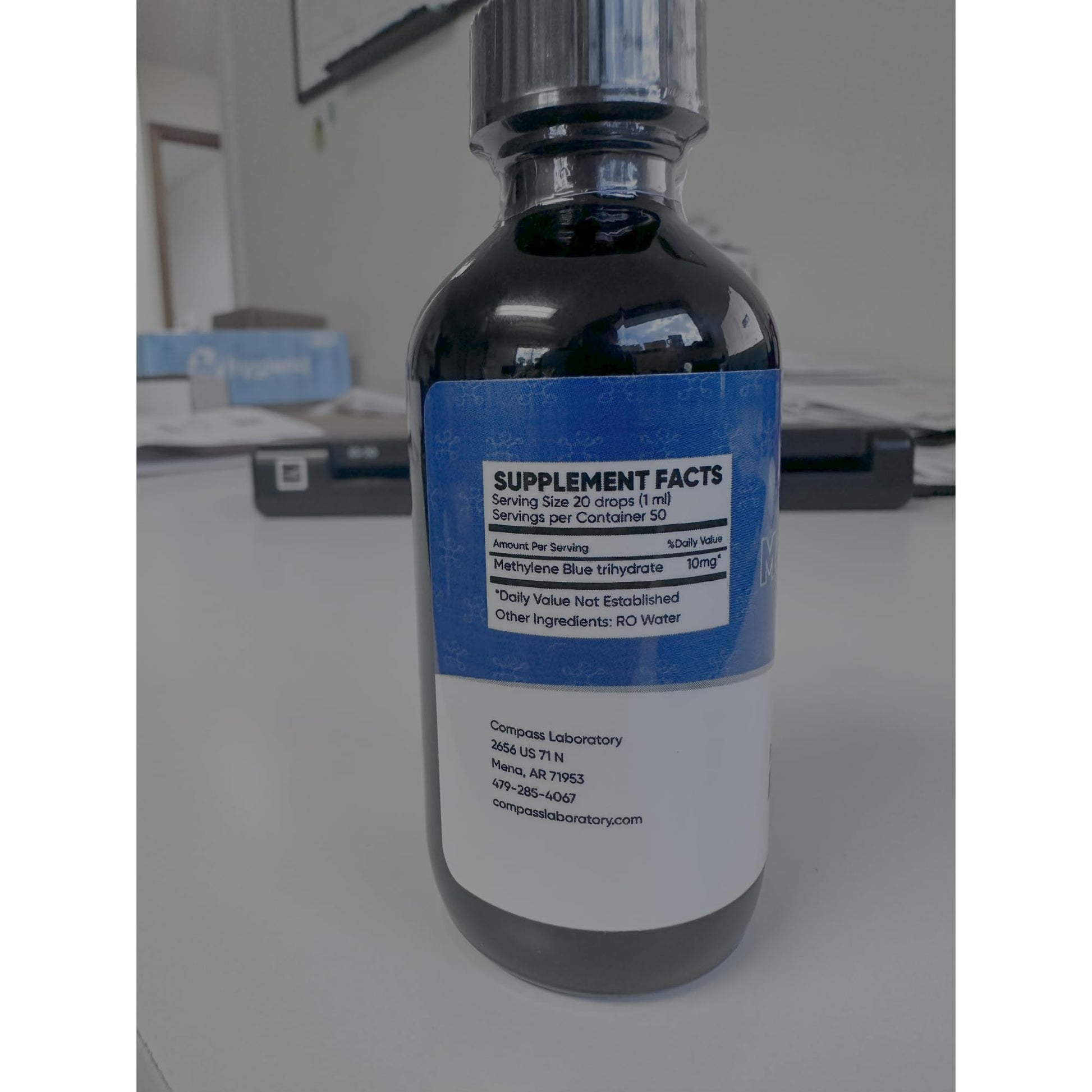 COMPASS LABORATORY Methylene Blue Pharmaceutical Grade, USP Grade, Third-Party Tested Dietary Supplement for Humans, No Formaldehyde, Made in USA (1% 50ml Bottle) - Medaid International