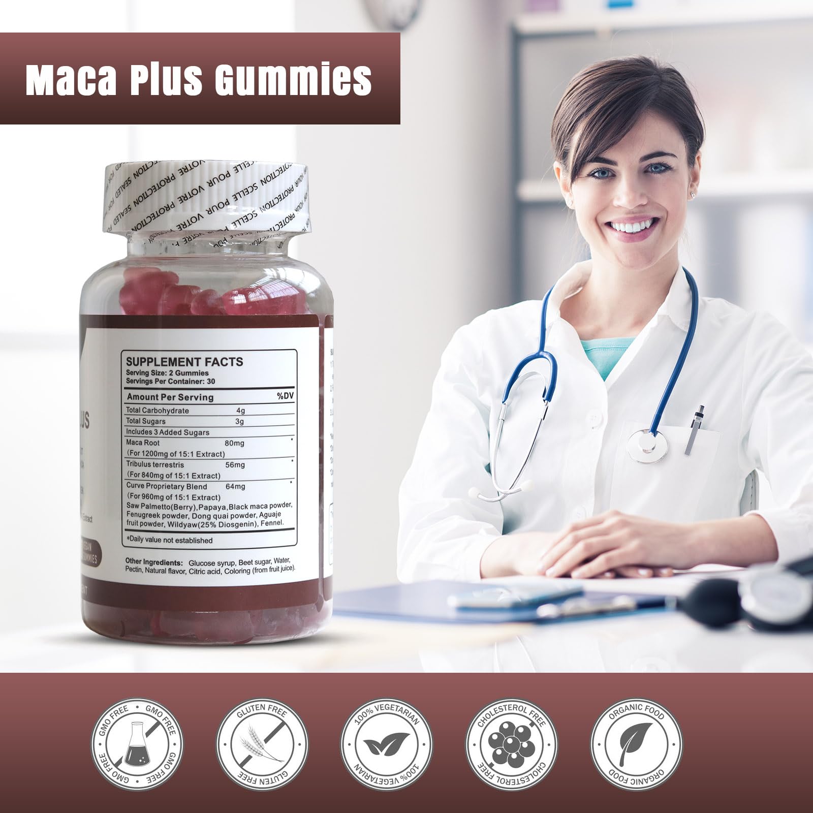 Wins Town Maca Plus Gummies, 1500mg Big Booty Enhancer with Black Maca Root & Dong Quai Extract, 60 Count - Medaid International
