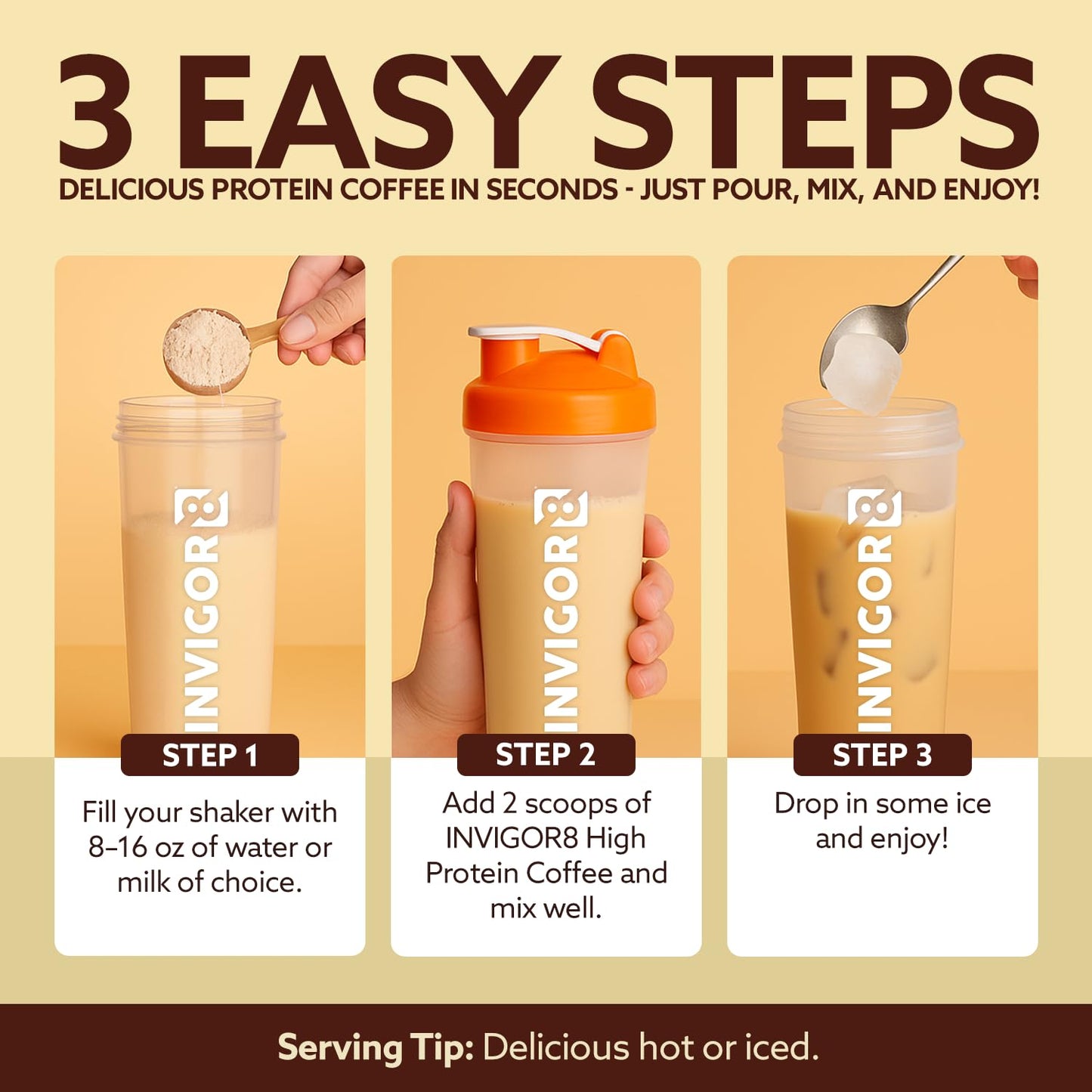 INVIGOR8 High Protein Coffee Powder 25 Grams Whey Isolate100mg Natural Green Tea Caffeine | 0 Added Sugar Keto Gluten Free 99.9% Lactose Free | Hot or Iced15 Serving 15 Servings (17 OZ, Original) - Medaid International