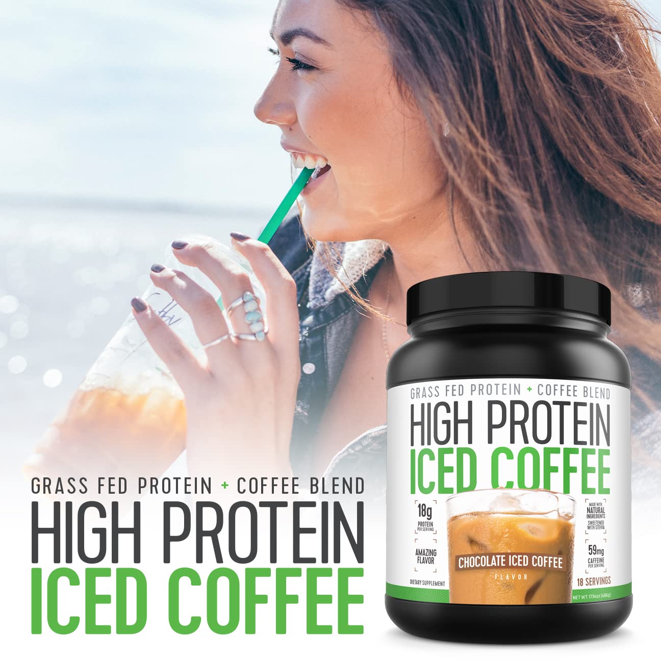 High Protein Coffee, Keto Friendly, 18g of Protein, 2g Carbs, Natural Ingredients (18 Servings, Chocolate Iced Coffee) - Medaid International