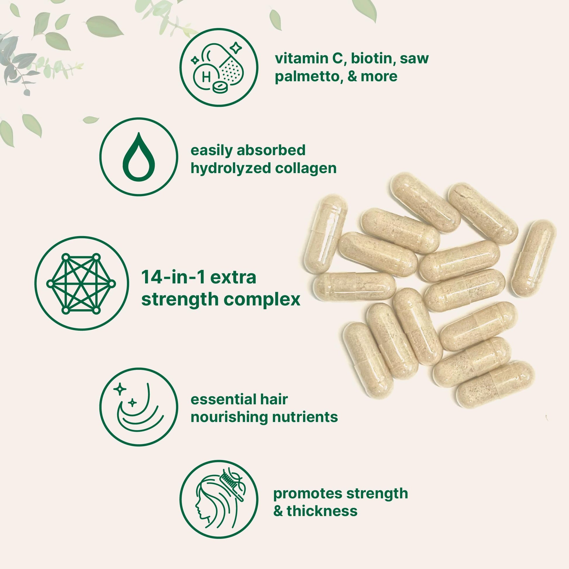 Micro Ingredients Hair Growth Vitamins for Women & Men, 120 Capsules | 14-in-1 Formula with Biotin, Collagen, Keratin, Saw Palmetto & More | Thicker, Fuller, Nourishes Thinning & Loss Hair Support - Medaid International