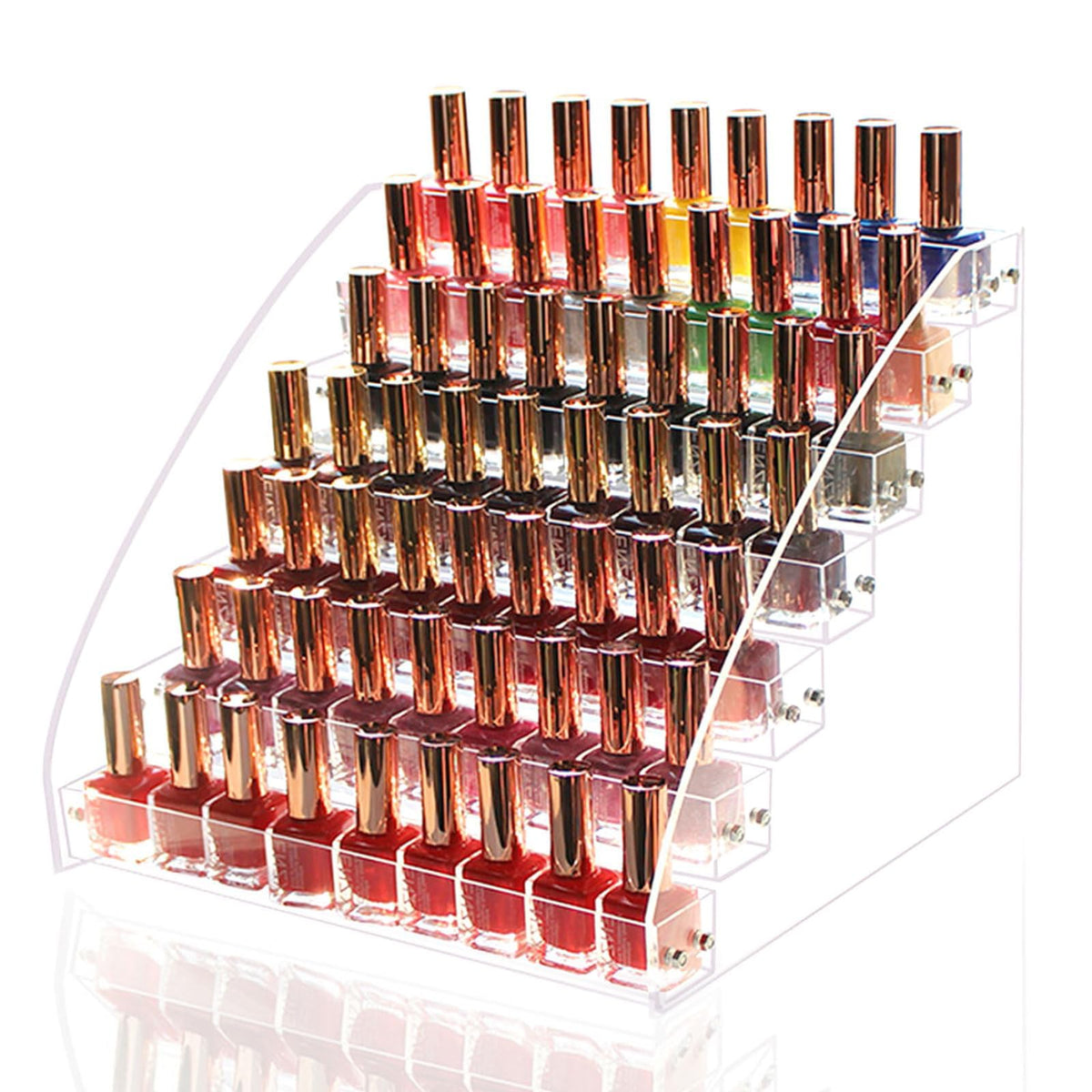TERRIFI Nail Polish Organizer Bottle, 2PK Acrylic Nail Polish Makeup Holder of 7 Layers, Clear Display Stand Rack for Storage Finger Nail Polish Gel Polish Eyeglasses Essential Oils