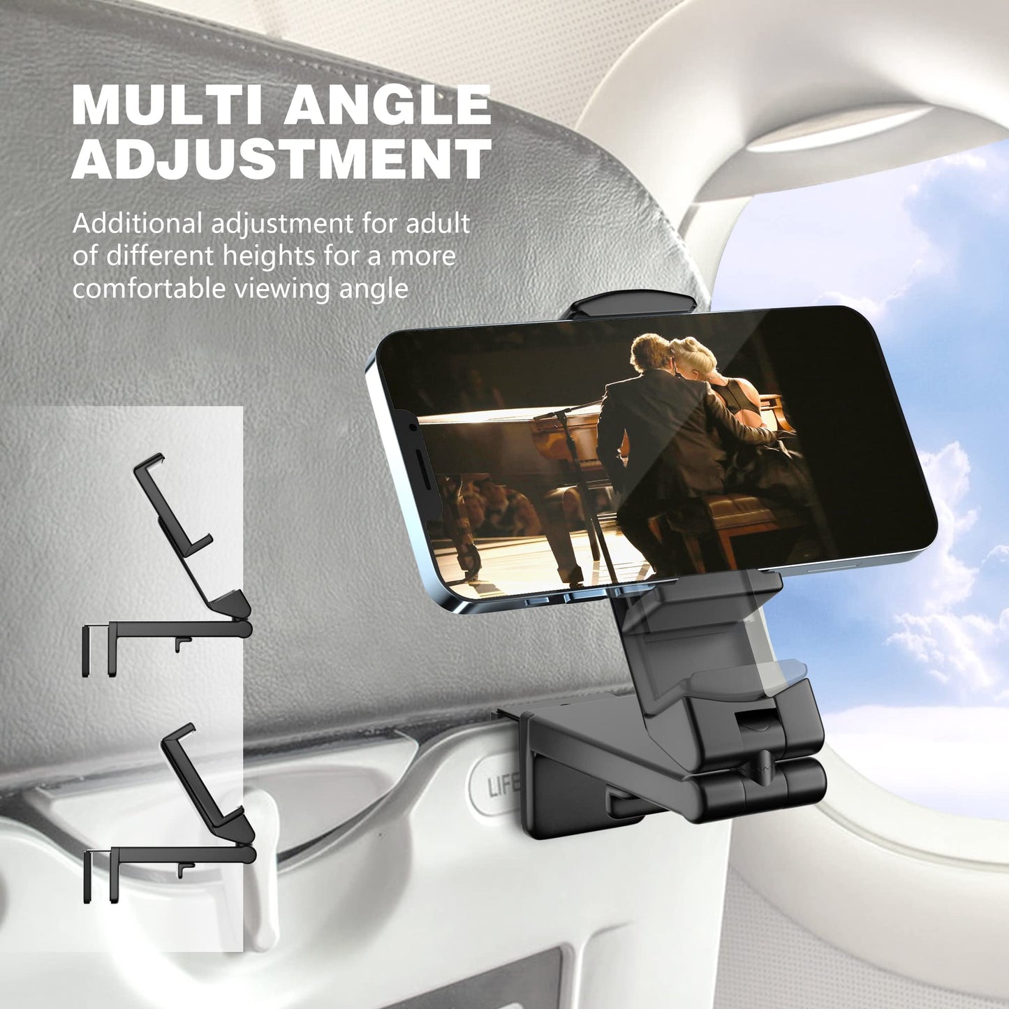Perilogics Universal in Flight Airplane Phone Holder Mount. Hands Free Viewing with Multi-Directional Dual 360 Degree Rotation. Pocket Size Must Have Airplane Travel Essential Accessory for Flying - Medaid International