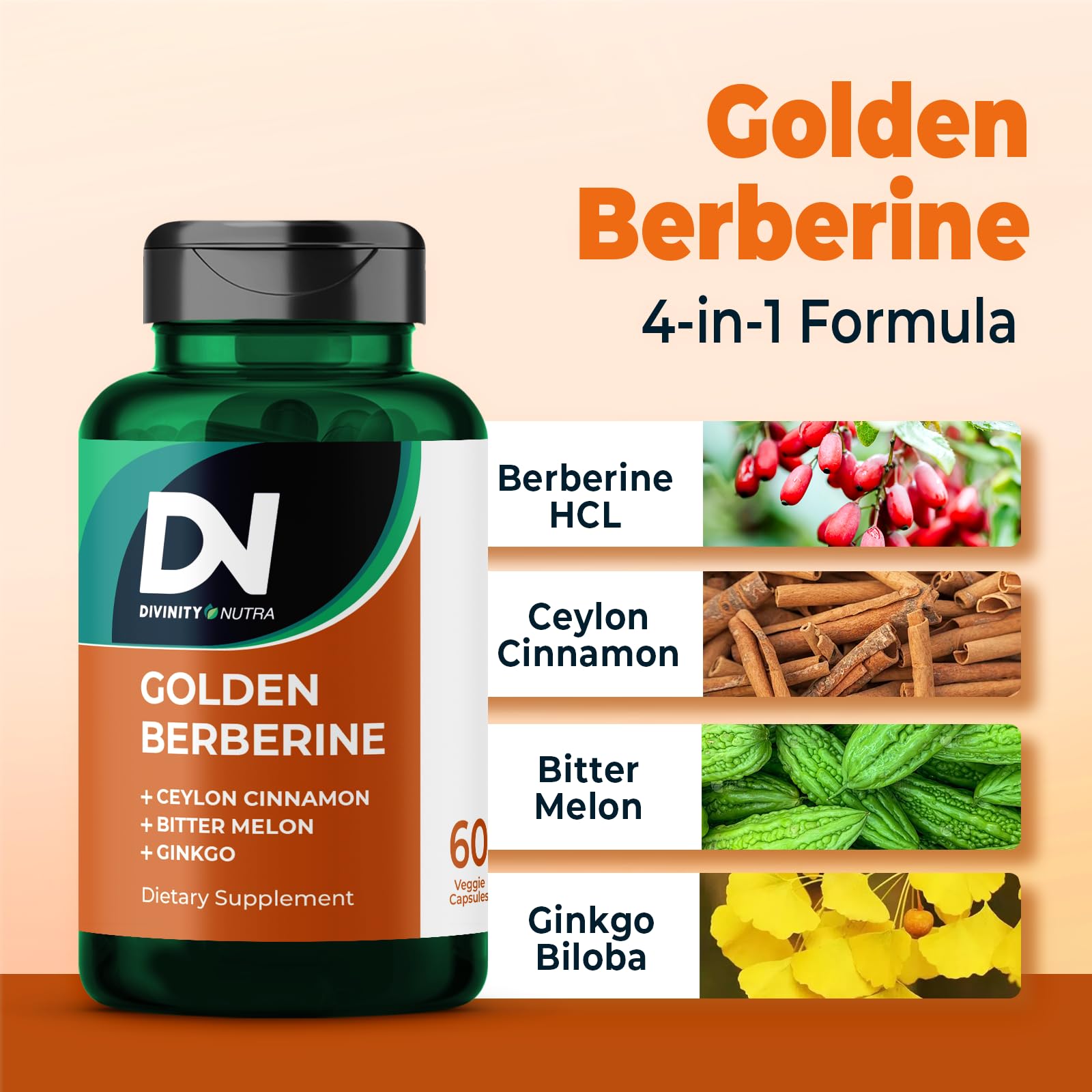 Berberine Supplement with Bitter Melon, Ginkgo Biloba and Ceylon Cinnamon 60 Capsules, Vegan, Made in USA Berberine Capsules for Women and Men - Medaid International