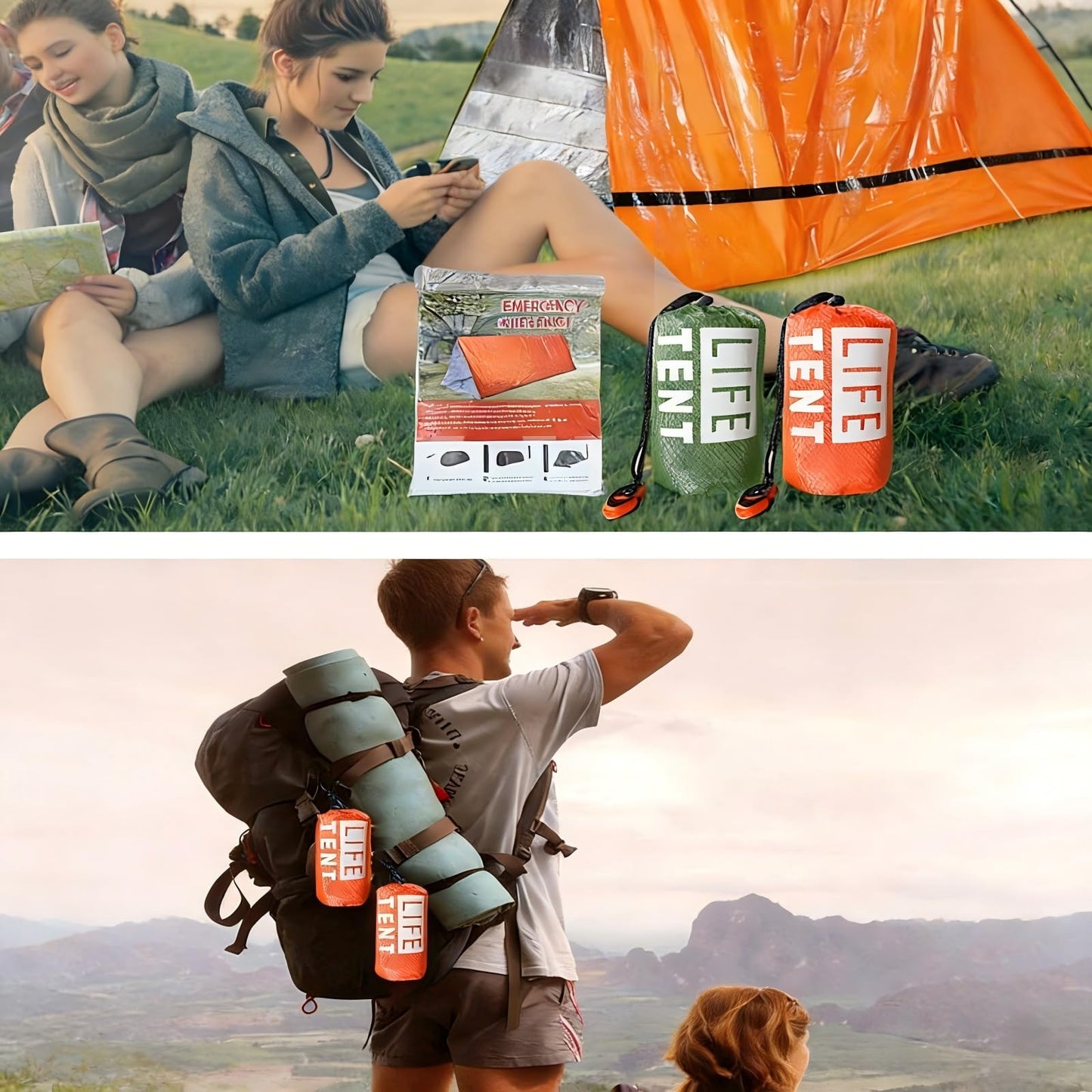 2 Person Emergency Survival Tube Tent, Waterproof Lightweight Shelter with Whistle, Paracord & 2 Thermal Blankets, Sun & Storm Protection for Camping, Hiking, Tornado & Bug Out Kit