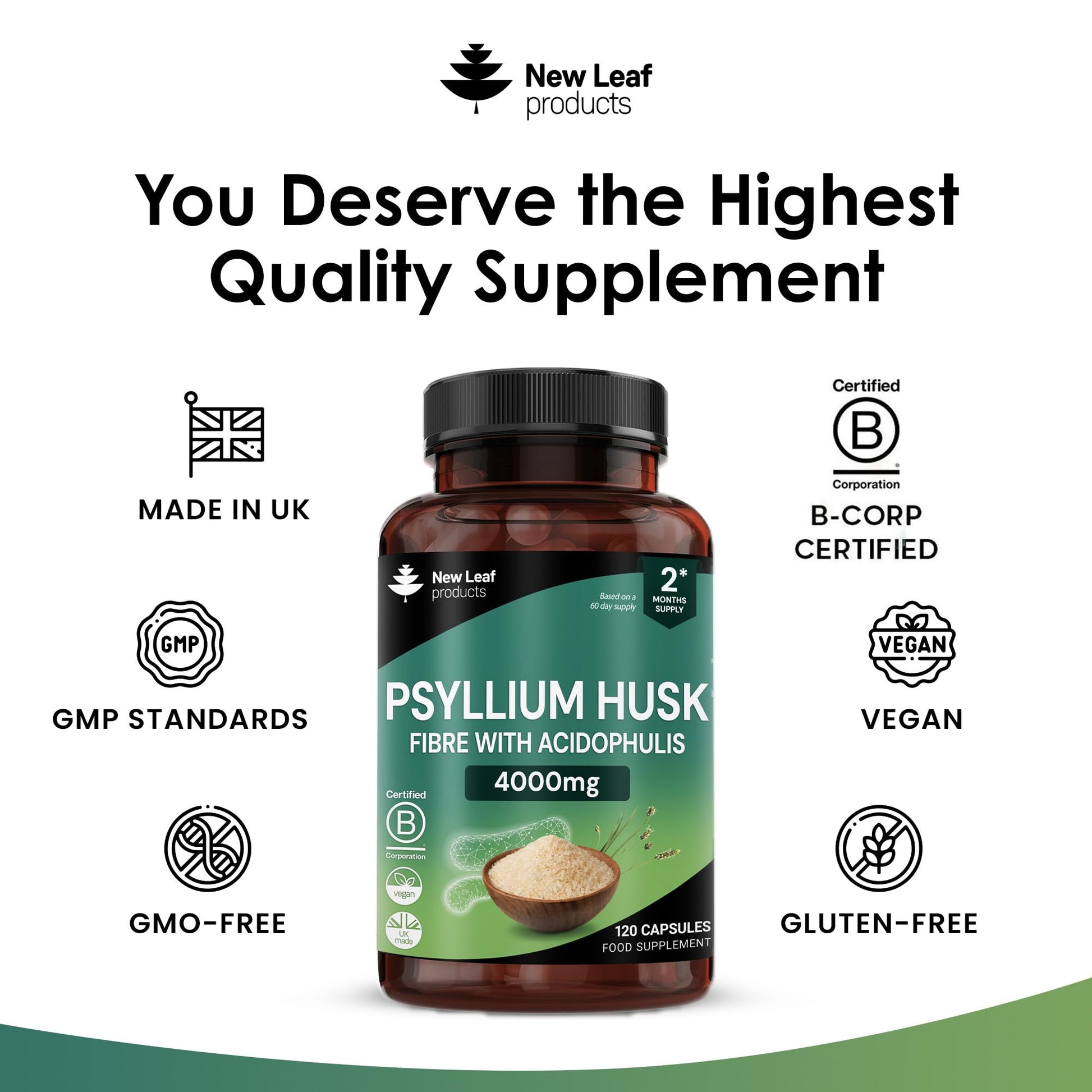 Psyllium Husk Capsules Enriched With Probiotics Fibre Supplement High Absorbency Strength Contributes Towards Gut And Digestive Health from Plantago Ovata Seeds, Ispaghula Husk, Gluten-Free Made in UK - Medaid International