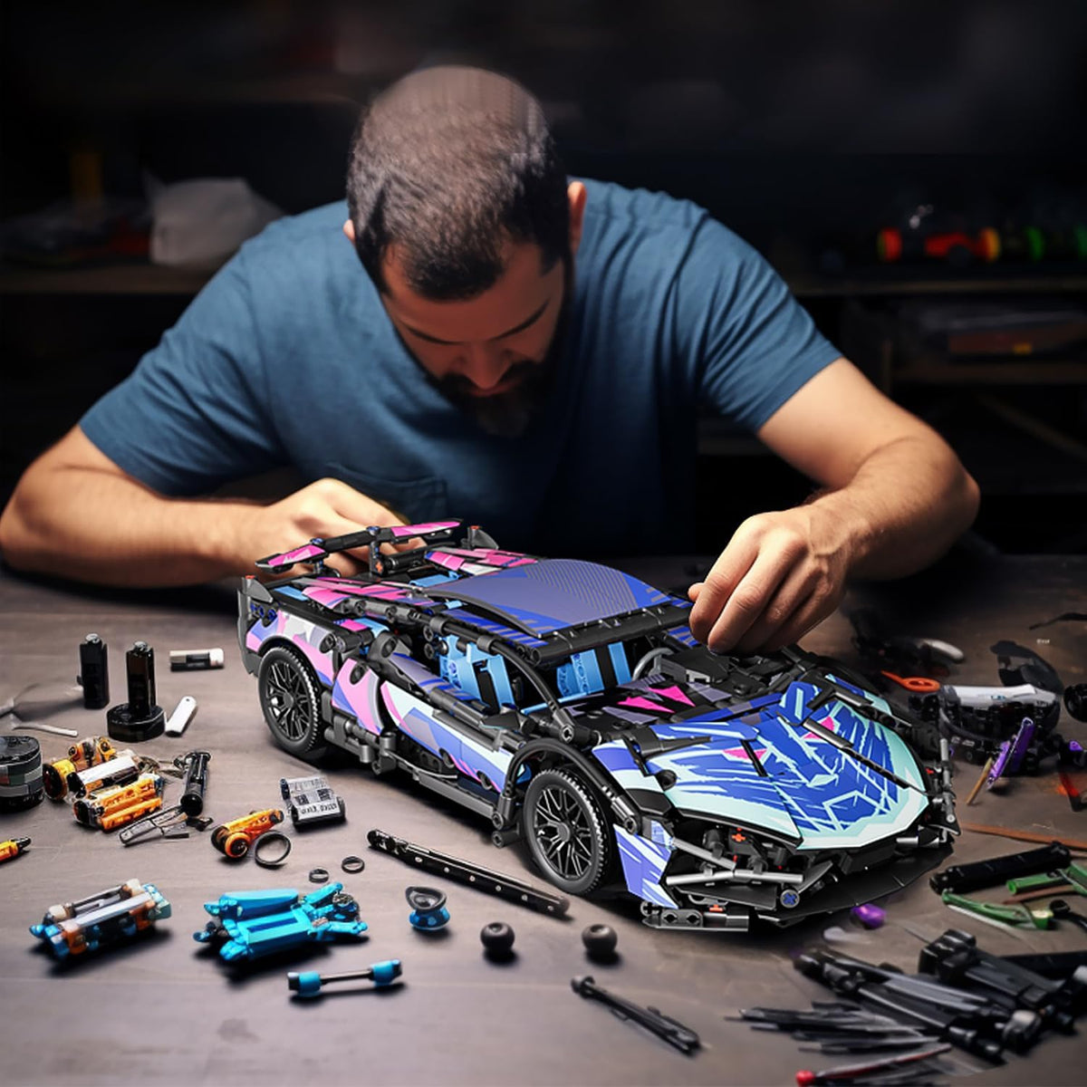 KASTWAVE Sport Car Building Block Sets for Adults, Race Car with LED Lights Collectible 1:14 MOC Model Engineering Toy Birthday Gifts for Boys Boyfriends Men Teens Age 8+ 8-12 12 13 14 (1314 PCS)