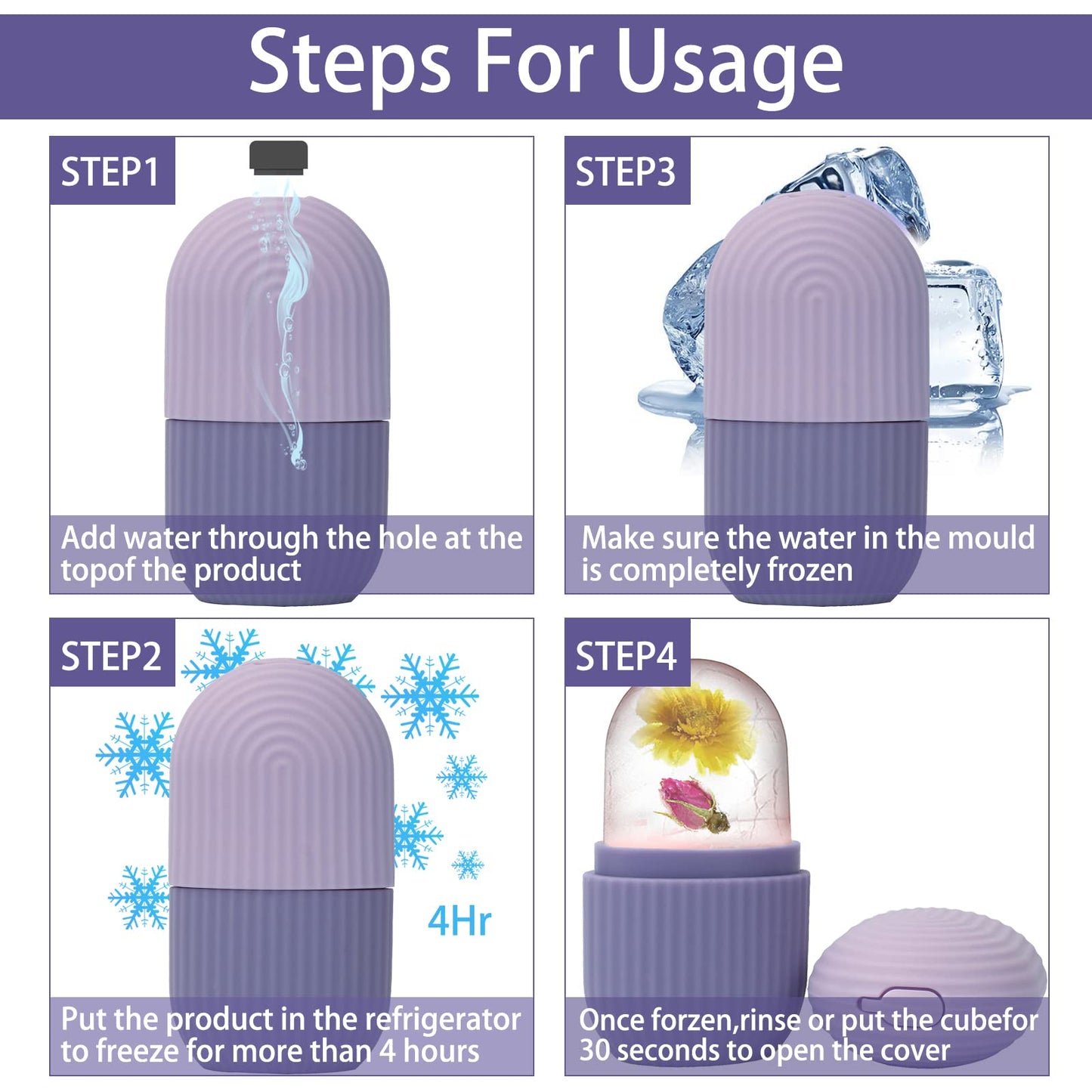 XHJRI Ice Face Roller Massager,Ice Cube Roller for Face, Eyes and Neck Naturally Conditioning and Skin Care,De-Puff Eye Bags,Reduce Migraine Pain,Reusable Massage Silicone Ice Mold (Purple) - Medaid International