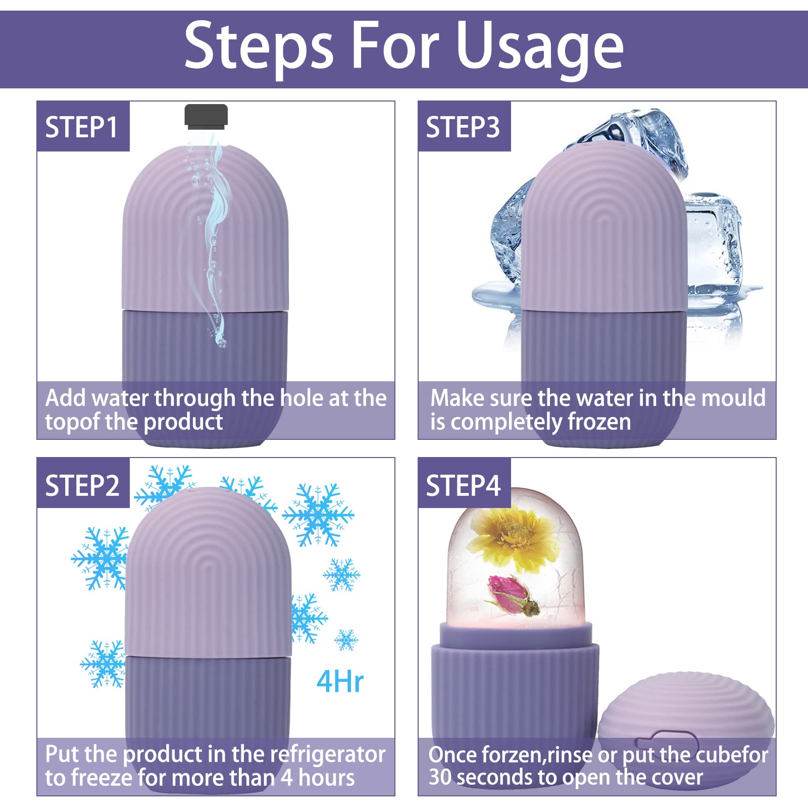 XHJRI Ice Face Roller Massager,Ice Cube Roller for Face, Eyes and Neck Naturally Conditioning and Skin Care,De-Puff Eye Bags,Reduce Migraine Pain,Reusable Massage Silicone Ice Mold (Purple) - Medaid International