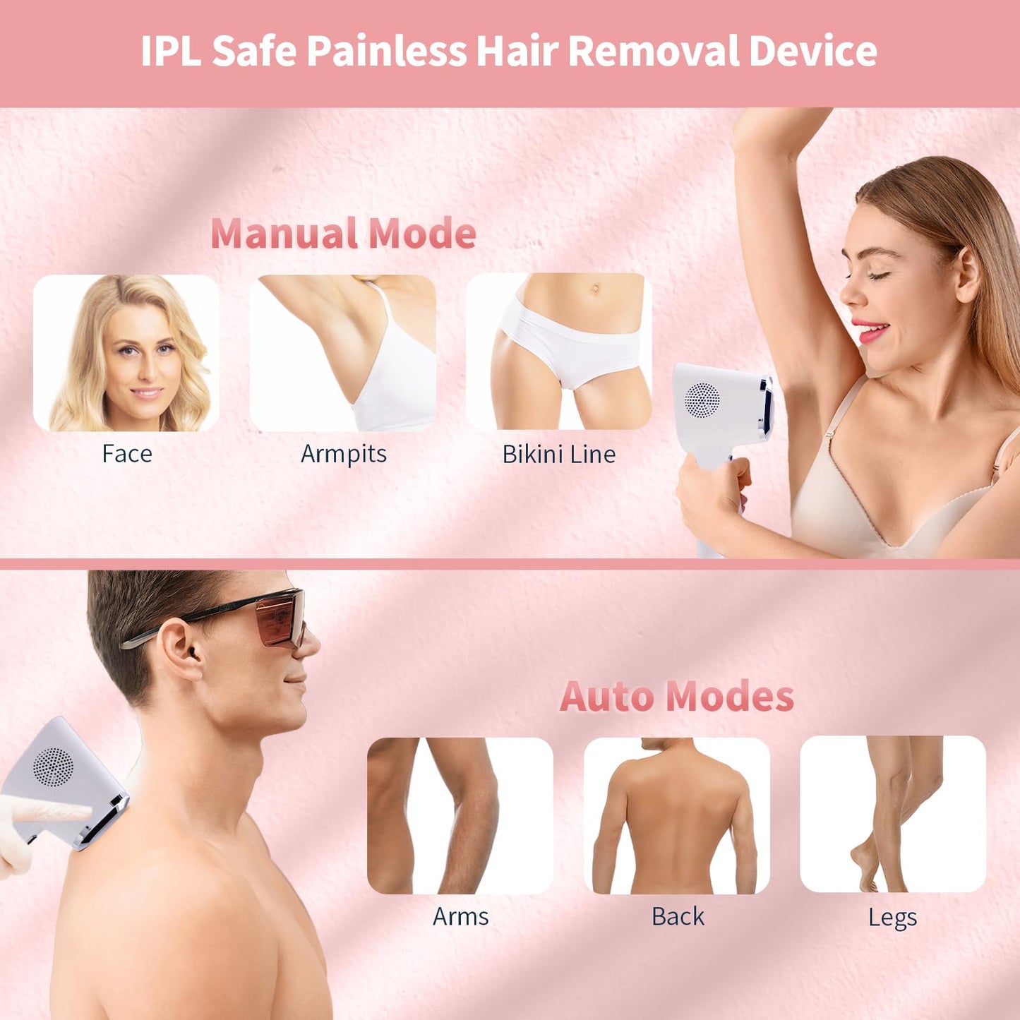 REEOOH Professional Laser Hair Removal Machine, IPL Hair Removal Device with Ice Cooling, 3 in 1 Body Painless Home Laser Hair Removal for Face Legs, Ideal Choice for Women & Men - Medaid International