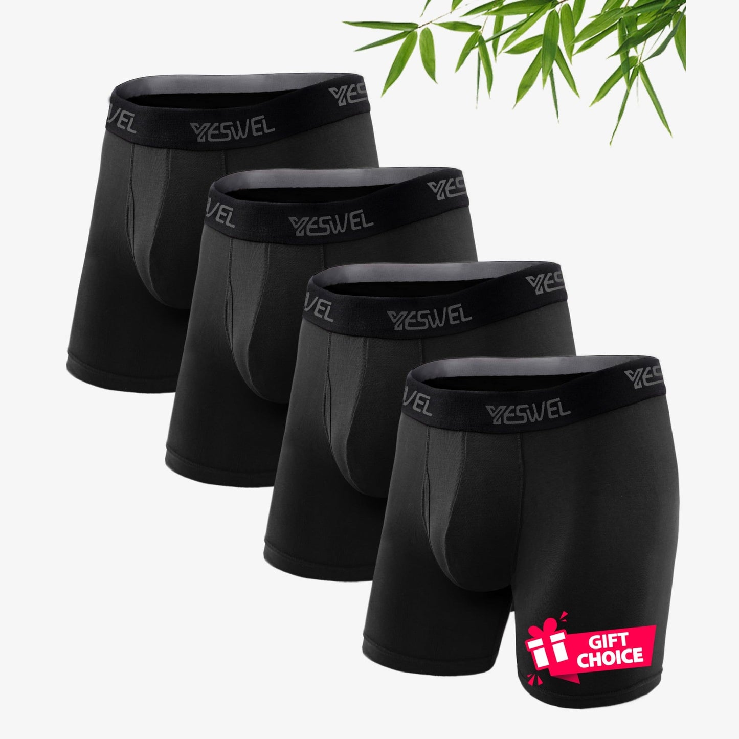 YESWEL Men's Underwear Boxer Briefs, Cool Viscose Made from Bamboo, Moisture Wicking Breathable Soft Comfortable Pouch, 4 Pack (XX-Large, Black) - Medaid International