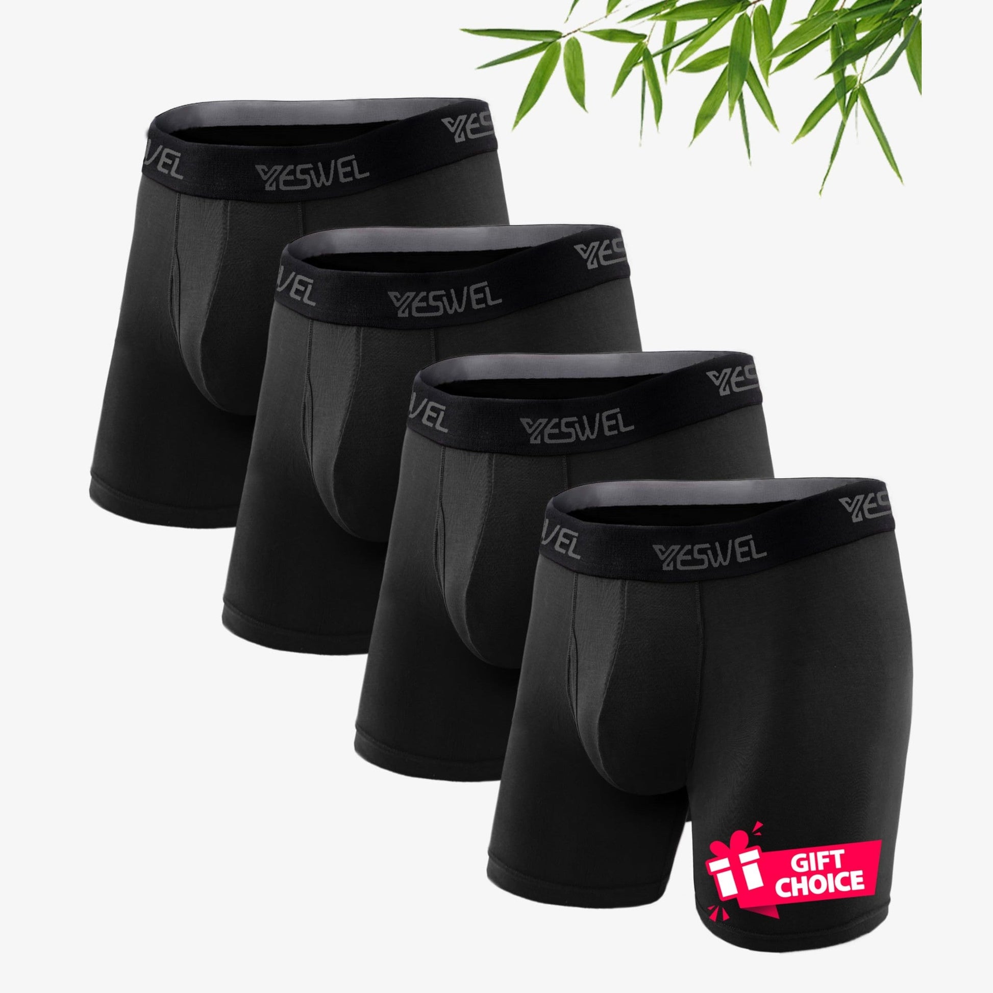 YESWEL Men's Underwear Boxer Briefs, Cool Viscose Made from Bamboo, Moisture Wicking Breathable Soft Comfortable Pouch, 4 Pack (XX-Large, Black) - Medaid International