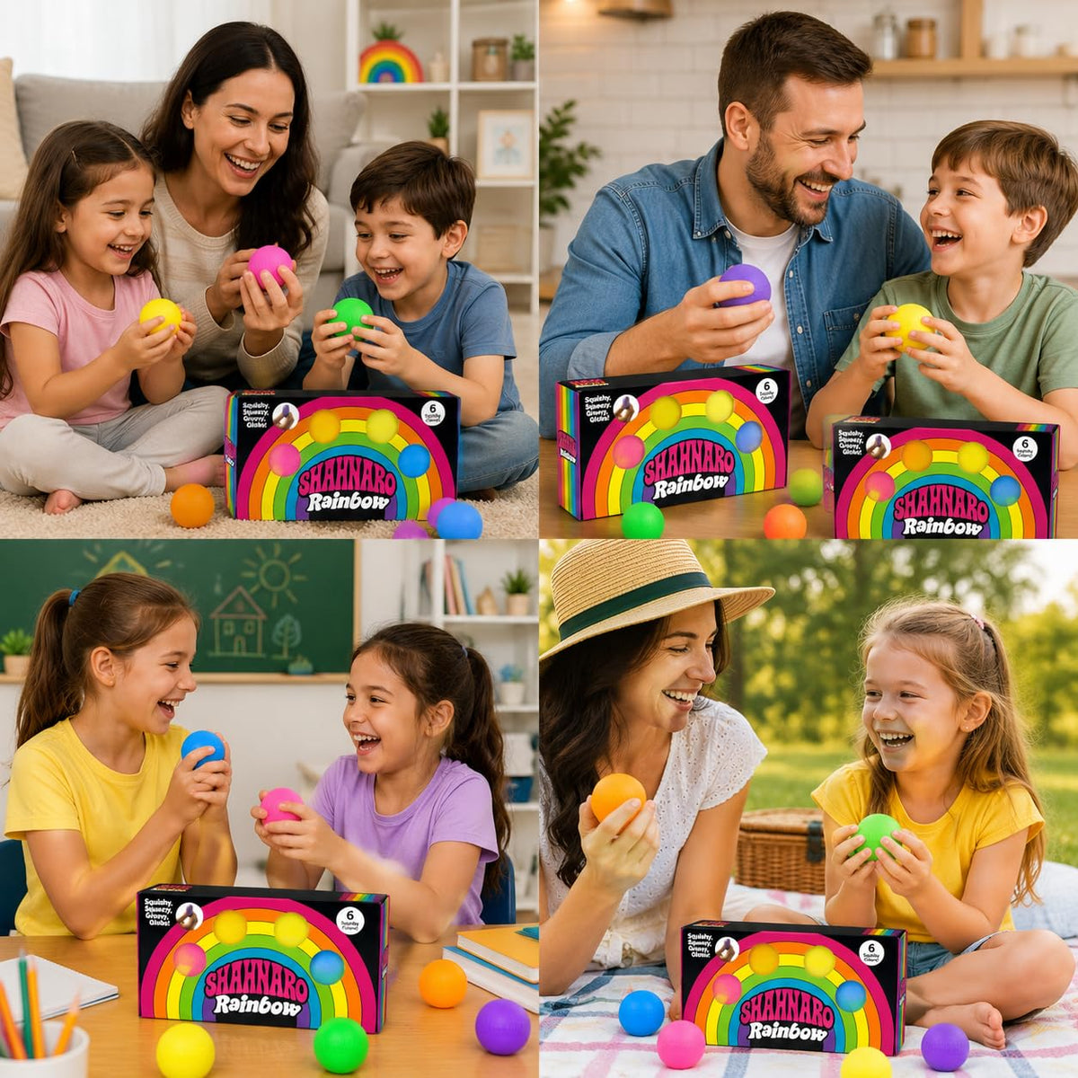 Rainbow Stress Balls 6 Pack for Kids & Adults, Mini Soft Squeeze Stress Balls, Sensory Fidget Toys, Colorful Stress Balls, Classroom Rewards, Party Favors, Birthday Gifts, Desk Toy
