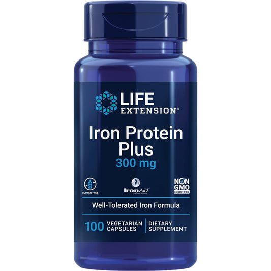 Life Extension Iron Protein Plus, Iron Protein succinylate, absorbable Iron Supplement for Whole-Body Health, Non-GMO, Gluten-Free, Vegetarian, 100 Capsules - Medaid International