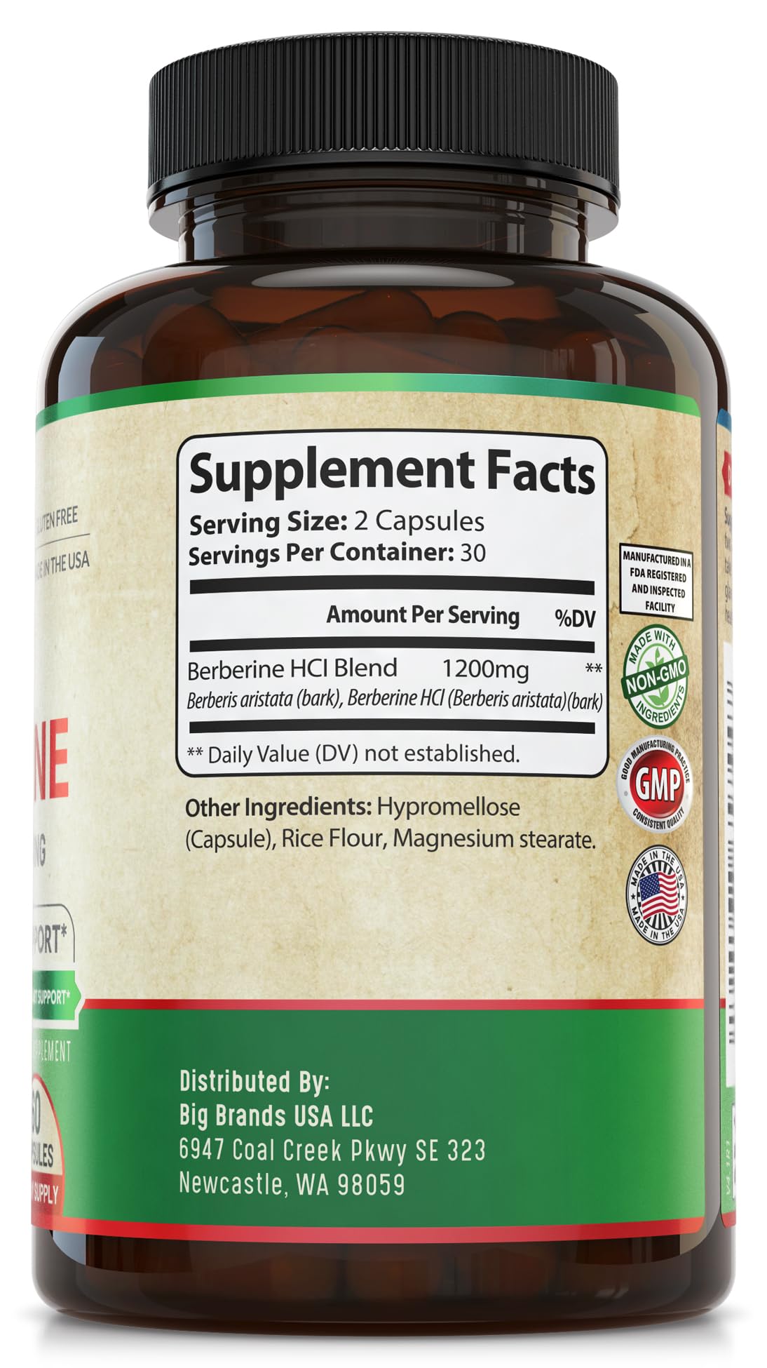 1200mg Berberine Herbal Health Capsules Support Heart and Cardiovascular Health, Help Maintain Healthy Cholesterol, Triglyceride, Blood Sugar Levels, Supports Digestion, Boosts Metabolism, 60 Capsules - Medaid International