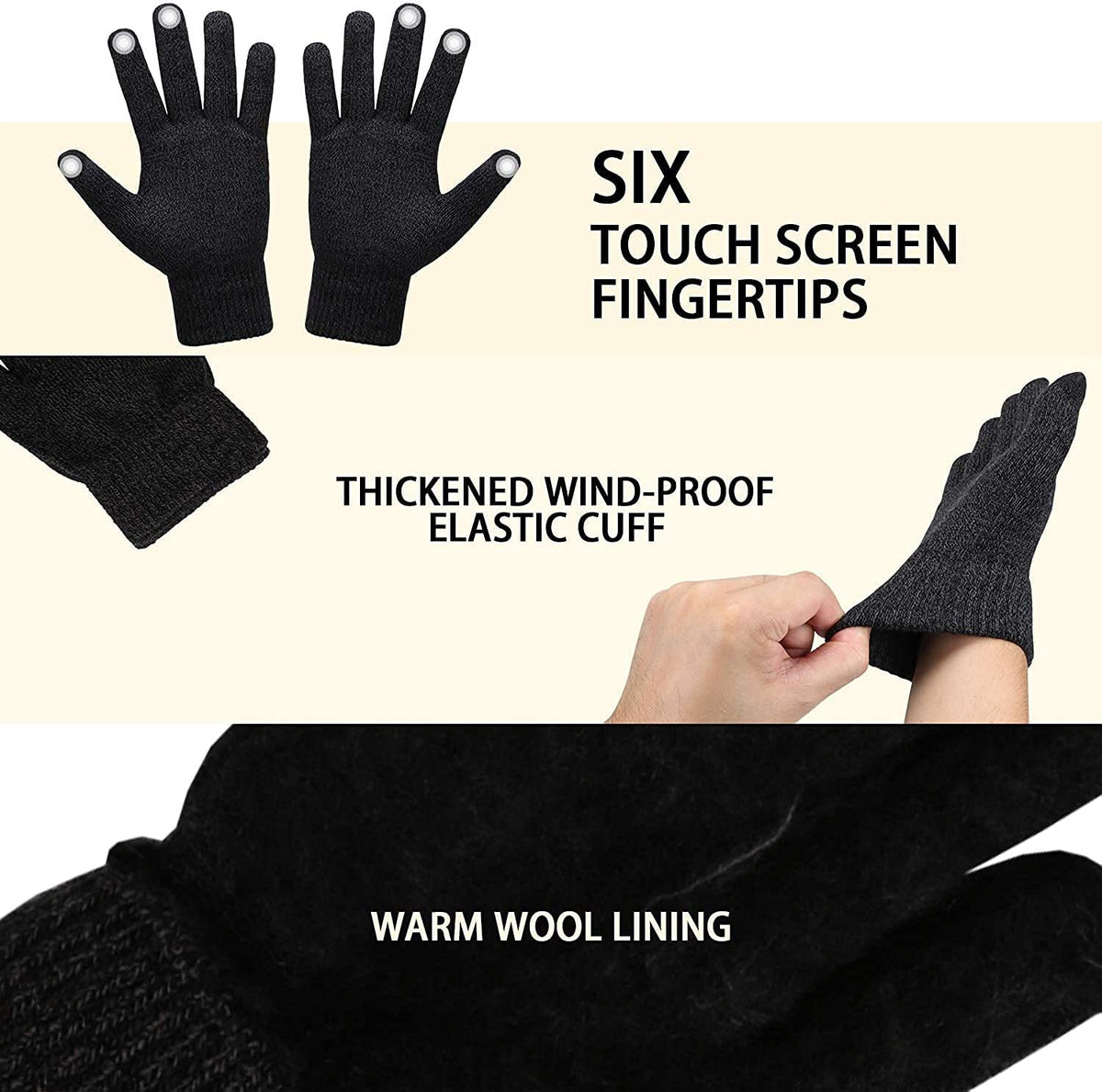KASTWAVE Winter Beanie Hat Scarf Touchscreen Gloves Set, Knit Thick Fleece Lined Warm Touchscreen Gloves Beanie Scarf Set for Men and Women, Women Winter Hats 3-Piece Warmer Gift Box