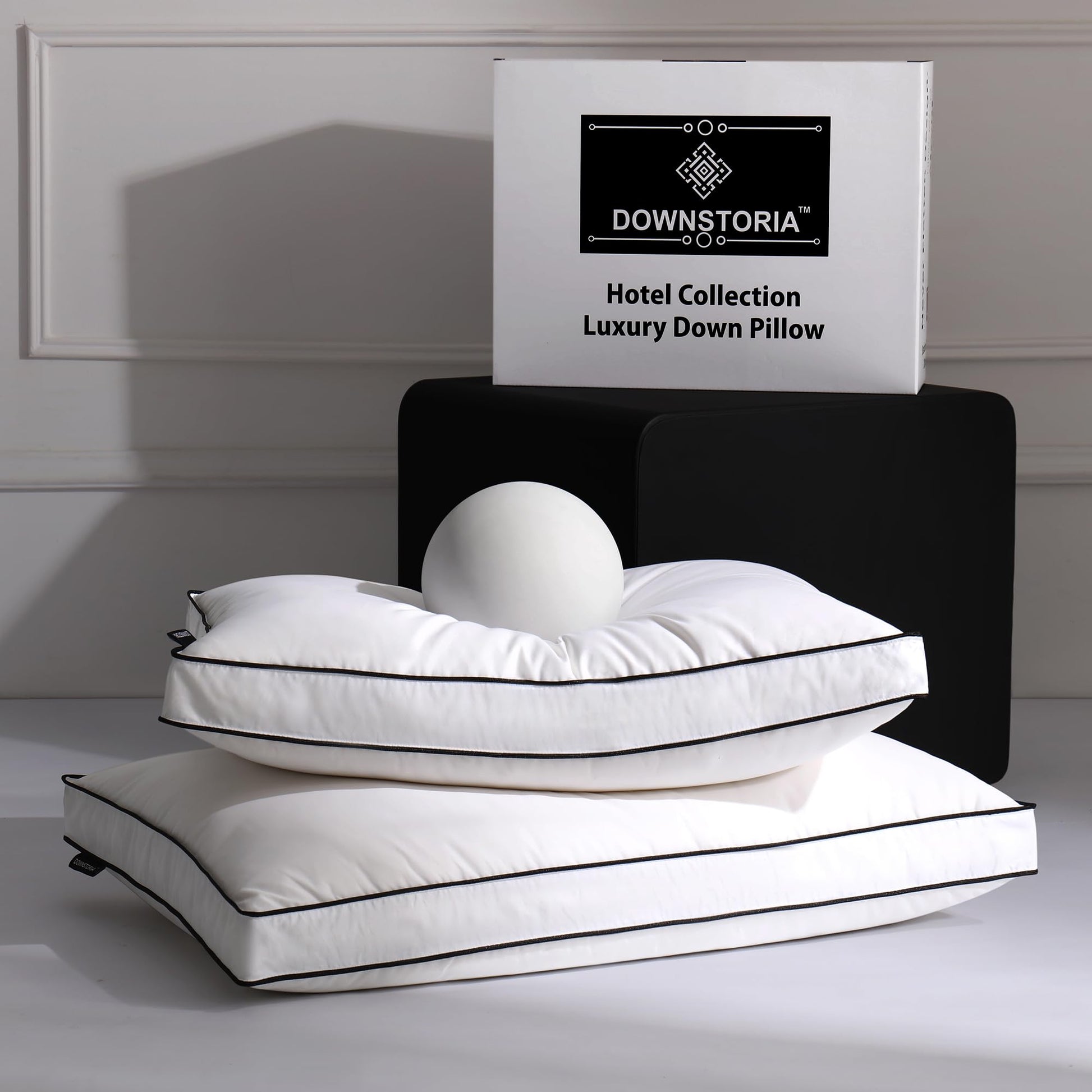 DOWNSTORIA Feather Down Pillows King Size Set of 2 with Gusset, Luxury Hotel Collection Bed Pillow 2 Pack, Down Surrounded Pillows for Sleeping, Soft Fluffy for Side, Back Sleepers 20x36 in. - Medaid International