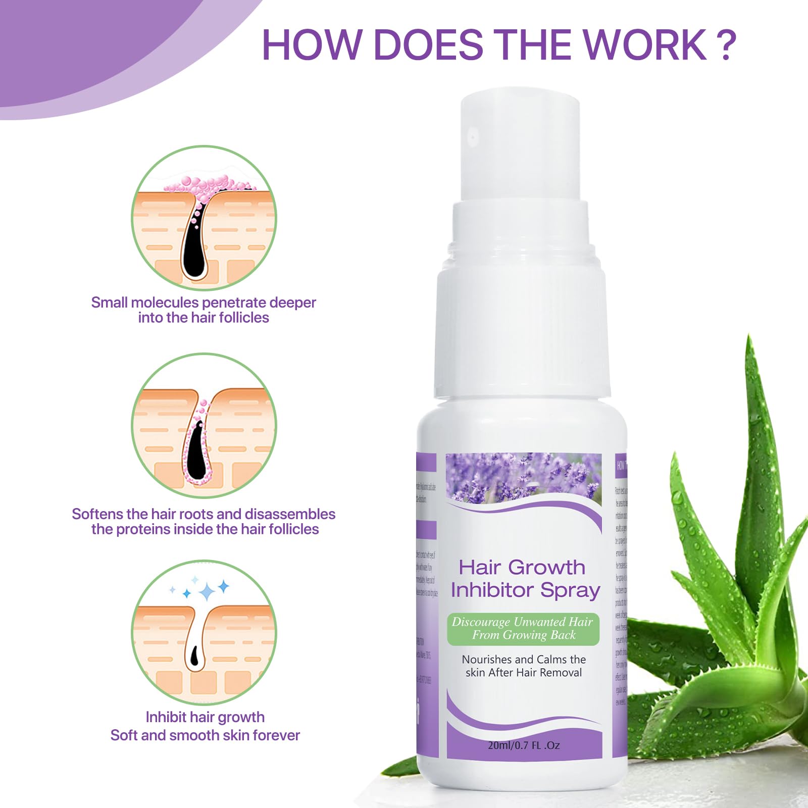 Hair Inhibitor for Face, Permanent Hair Growth Inhibitor Non-Irritating Stop Hair Growth for Body, Bikini, Arm, Armpit, Leg, Slows Hair Regrowth Lavender Flavor - Medaid International