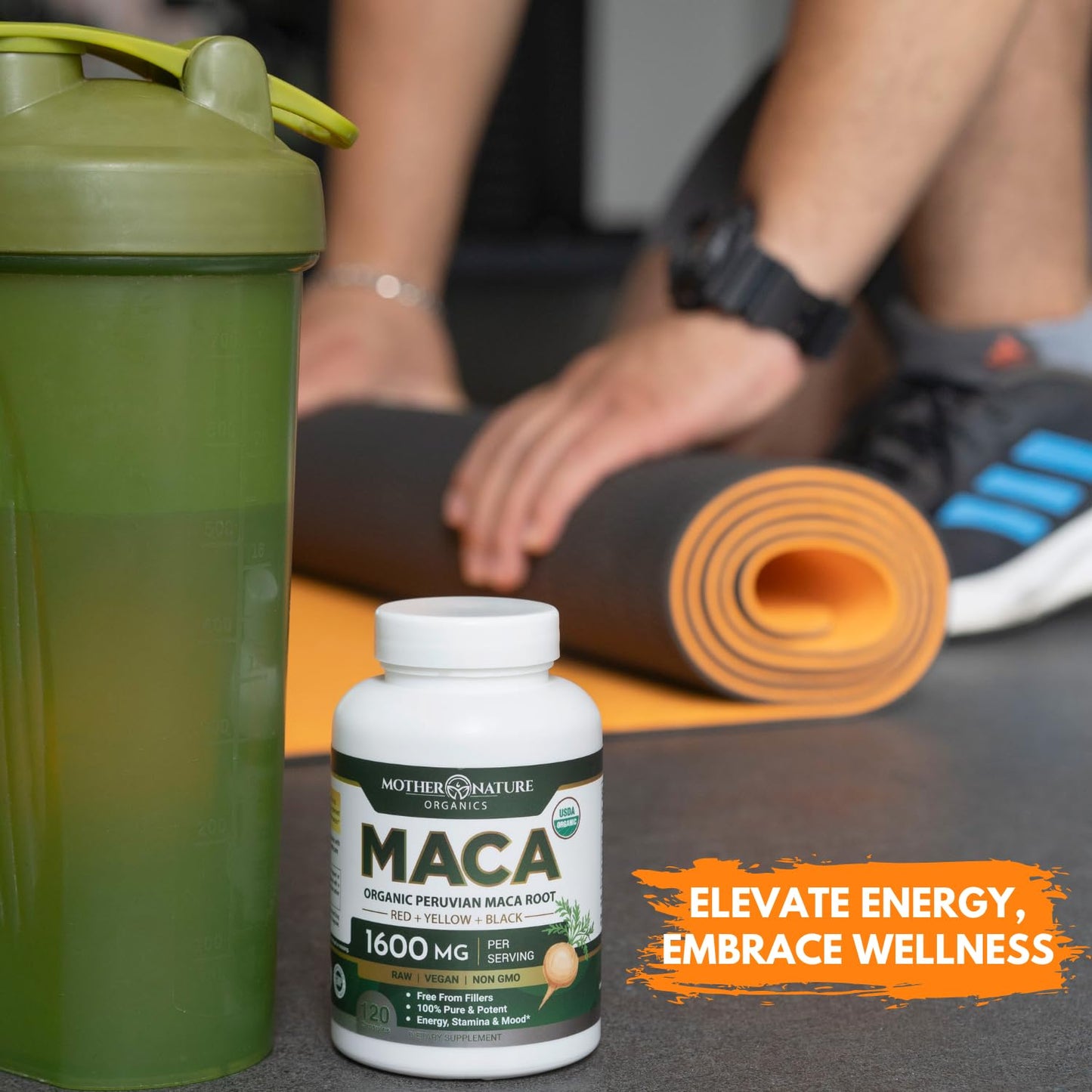 Mother Nature Organic Maca Root Capsules – 1600mg, 120 Vegan Capsules – Non GMO Peruvian Yellow, Red & Black Maca for Men & Women - Energy, Hormone, Brain & Weight Well-Being - Medaid International
