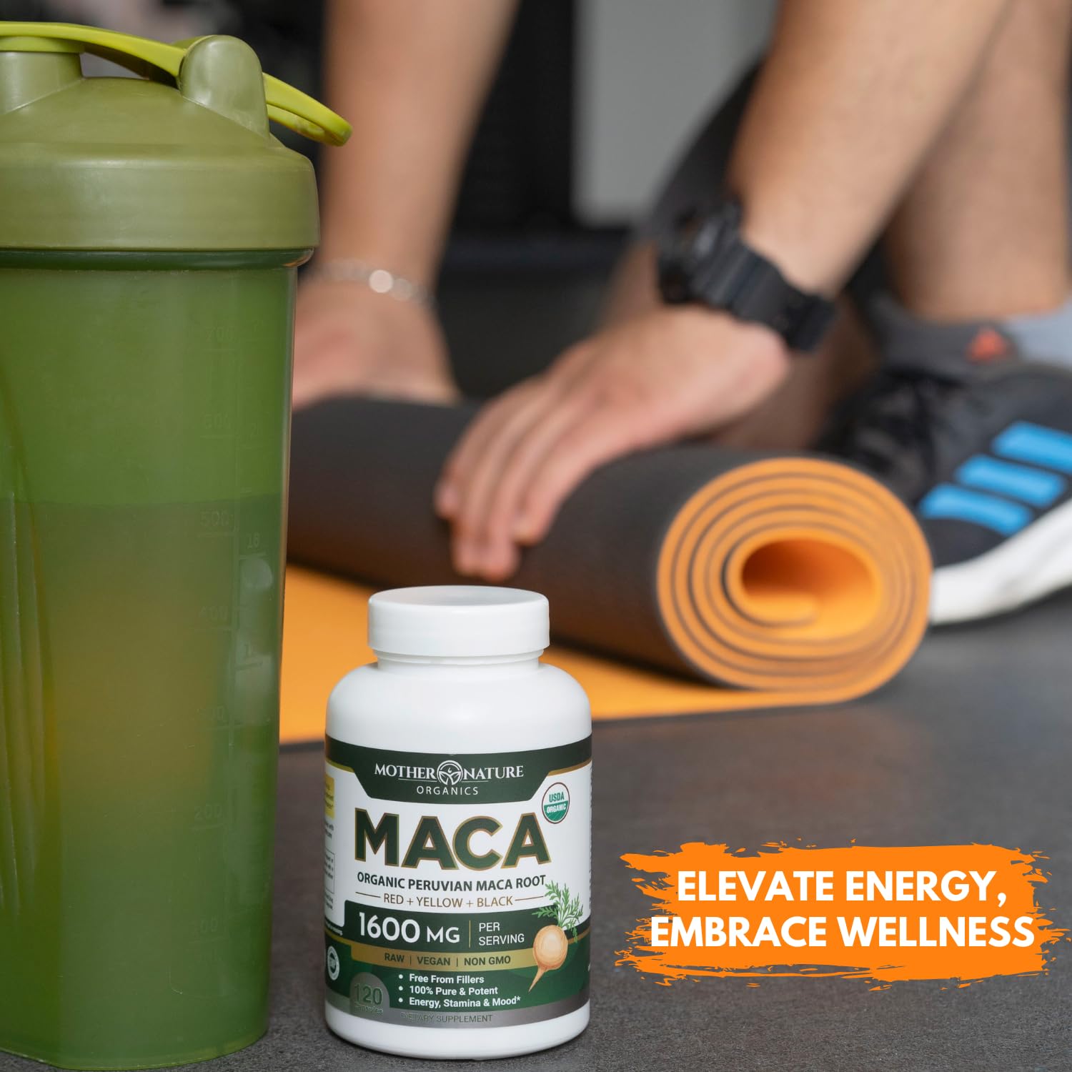 Mother Nature Organic Maca Root Capsules – 1600mg, 120 Vegan Capsules – Non GMO Peruvian Yellow, Red & Black Maca for Men & Women - Energy, Hormone, Brain & Weight Well-Being - Medaid International
