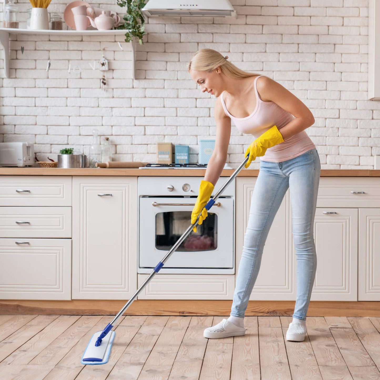 18" Professional Microfiber Mop Floor Cleaning System, Flat Mop with Stainless Steel Handle, 4 Reusable Washable Mop Pads, Wet and Dust Mopping for Hardwood, Vinyl, Laminate, Tile Cleaning - Medaid International