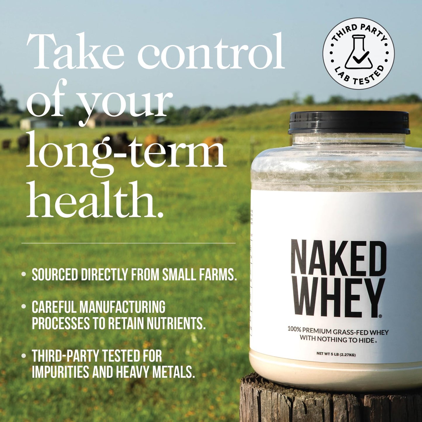 NAKED Whey 2LB 100% Grass Fed Whey Protein Powder - Only 1 Ingredient, Unflavored Whey Protein, Undenatured, Gluten Free, Soy Free, No GMOs, No Preservatives - Medaid International