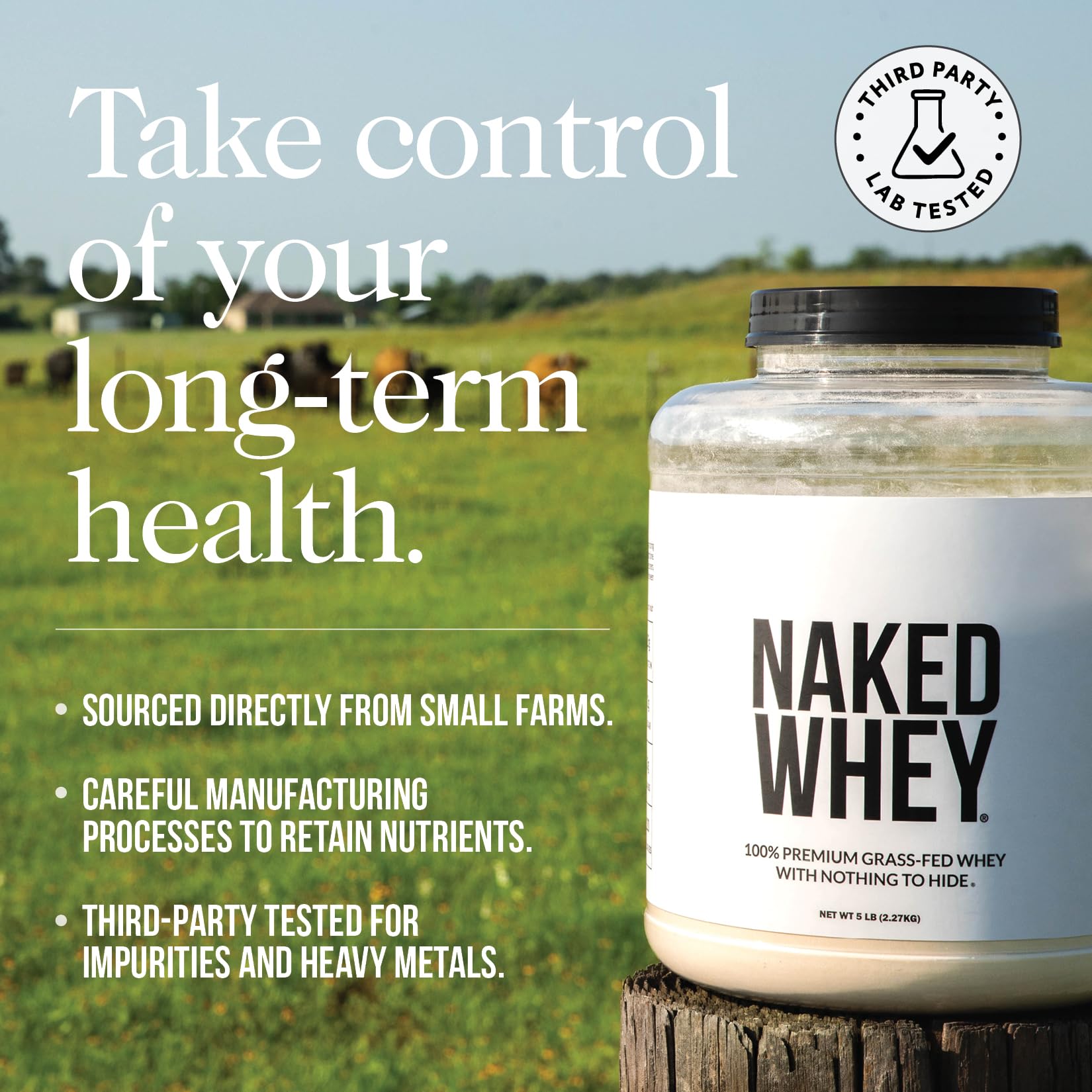 NAKED Whey 2LB 100% Grass Fed Whey Protein Powder - Only 1 Ingredient, Unflavored Whey Protein, Undenatured, Gluten Free, Soy Free, No GMOs, No Preservatives - Medaid International
