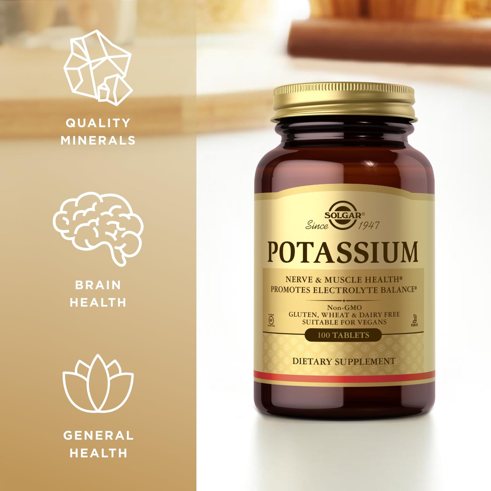 Solgar Potassium - 100 Tablets - Nerve & Muscle Health, Promotes Electrolyte Balance - Vegan, Gluten & Dairy Free, Kosher - 100 Servings - Medaid International