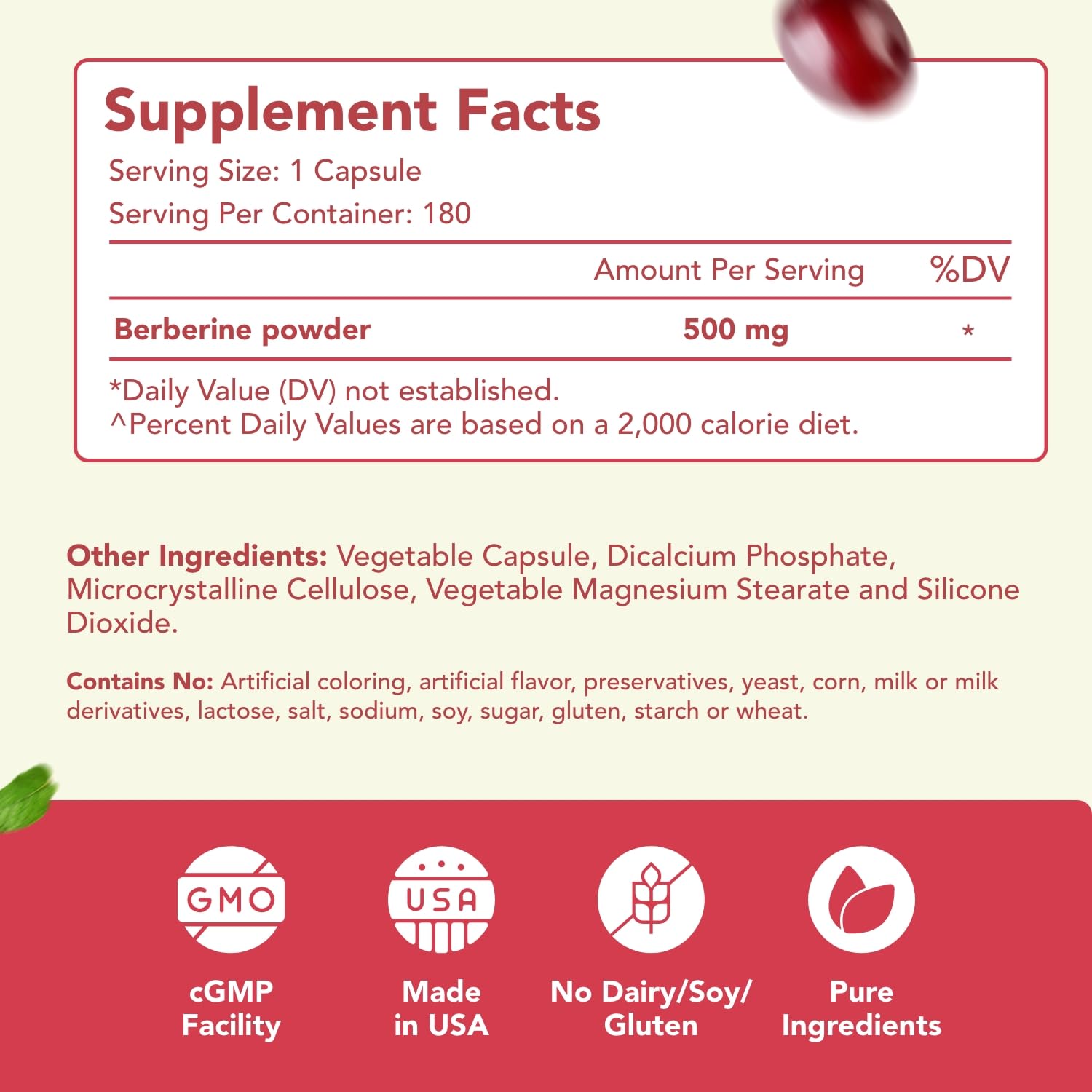 High Strength Berberine Supplement 500mg - Once Daily Potent Berberine 500mg Antioxidant Quercetin Supplement for Heart Aging and Vitality Support - Vegan Friendly & Made in The USA (180 Servings) - Medaid International