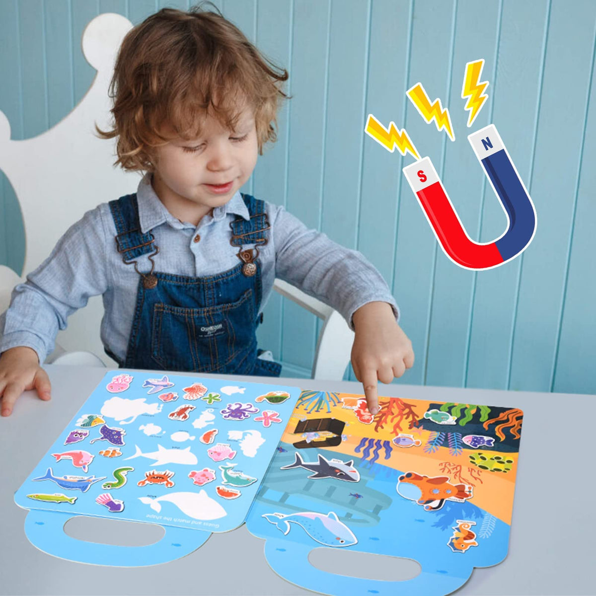 KASTWAVE Sticker Book for Kids, 3 Pack Reusable Sticker Books for Toddlers, Magnetic Sticker Books for Toddlers Static Toys Ocean Animals Dinosaur Stickers Books for 1-6 Years Educational Toys