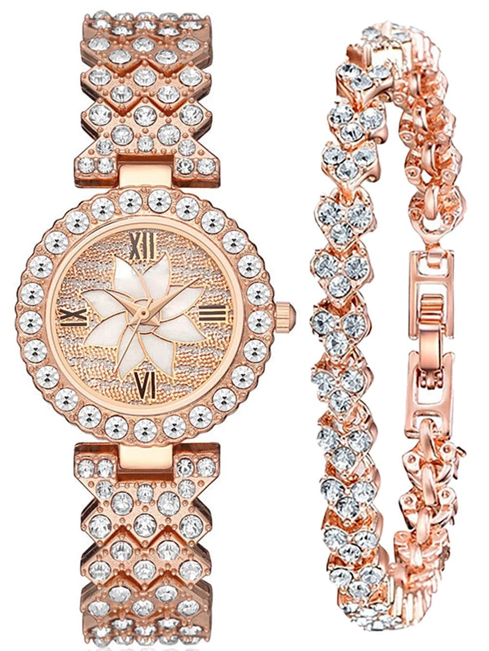 KASTWAVE Luxury Women Wrist Watches, Fashion Casual Quartz Watch Ladies Watch, Watch Luxury Crystal Rhinestone Diamond Wrist Watch Stainless Steel Fashion Bling Iced-Out Watch