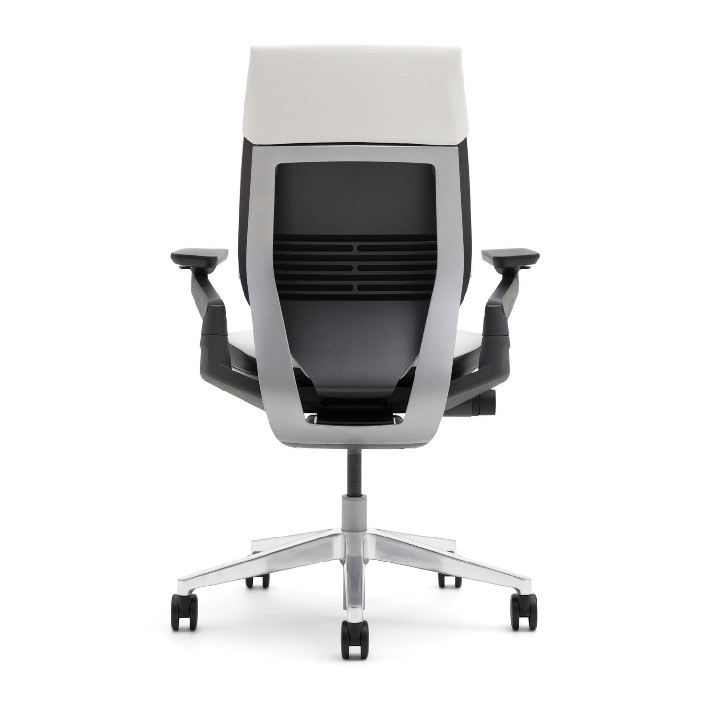 Steelcase Gesture Office Chair - Buzz2 Black Upholstered Wrapped Back Platinum Metallic Frame Medium Seat Merle Seat/Back/Arms (Dark/Light) Hard Floor Caster Wheels - Medaid International