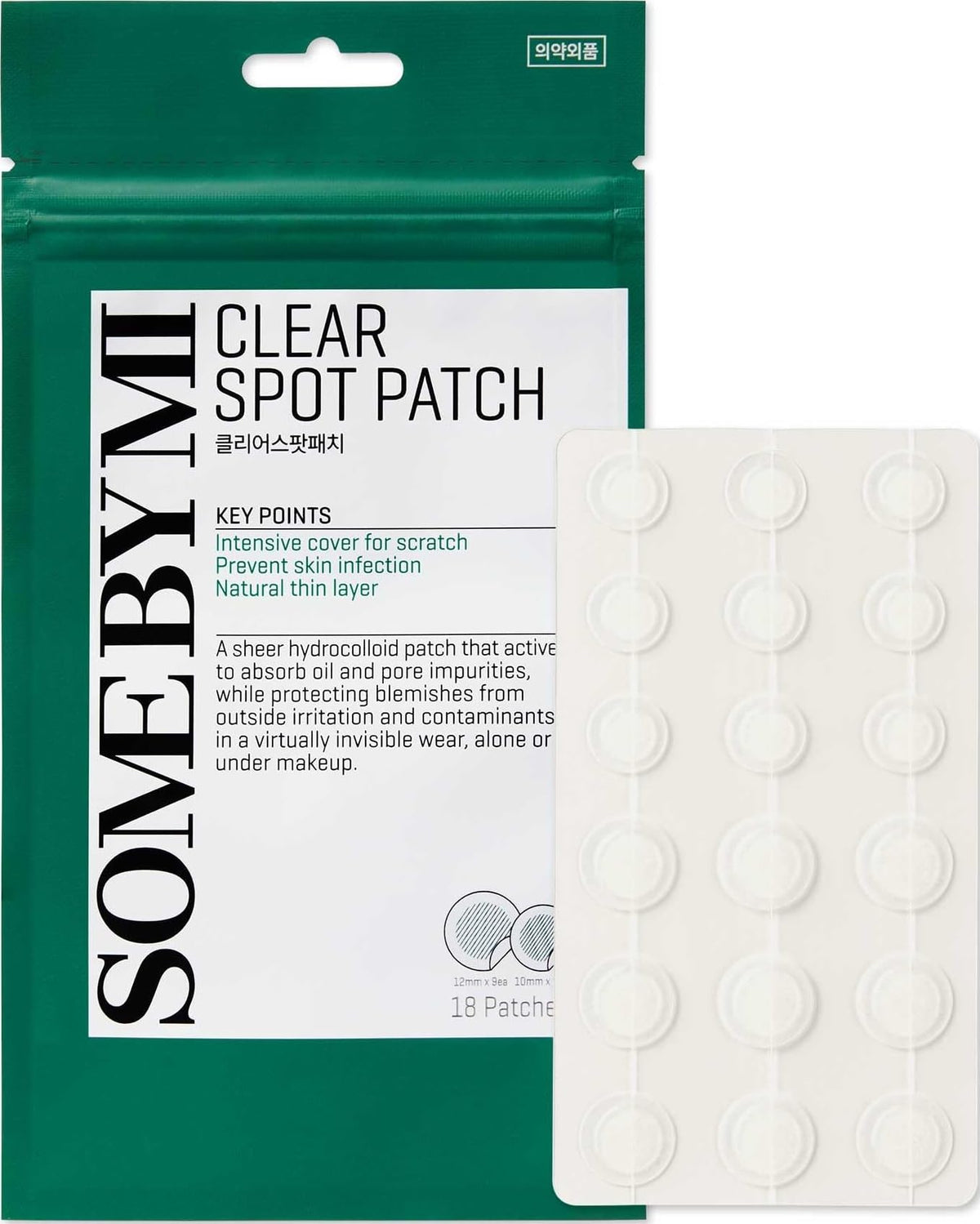 SOME BY MI 30 Days Miracle Clear Spot Patch - Pack of 1, 18 Counts, 2 Size(10mm 9Counts, 12mm 9Counts) - Invisible Hydrocolloid Skin Trouble and Pimple Patch with No Irritation - Korean Skin Care