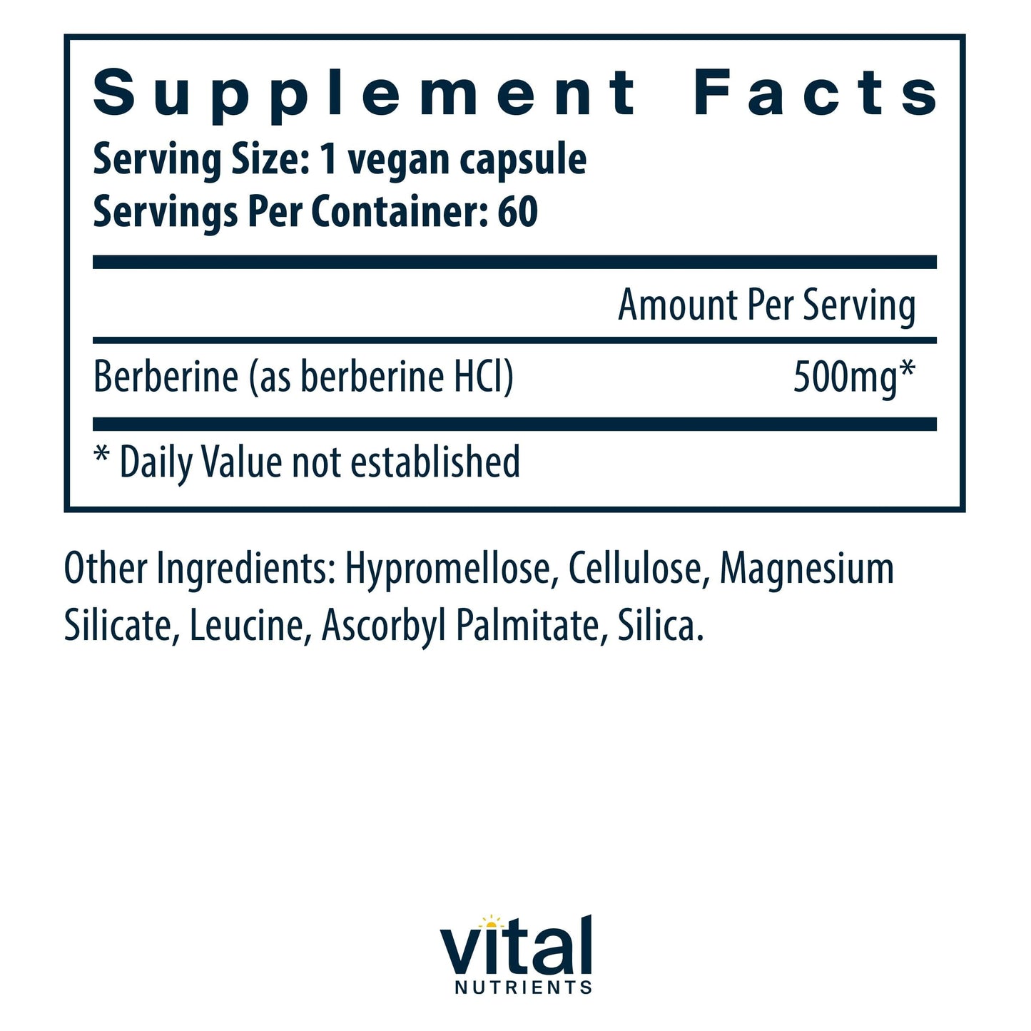 Vital Nutrients Berberine |Supports Bowel Function and Normal Triglyceride Levels |Vegan Supplement| Gluten, Dairy, and Soy Free |500 mg |60 Capsule - Medaid International