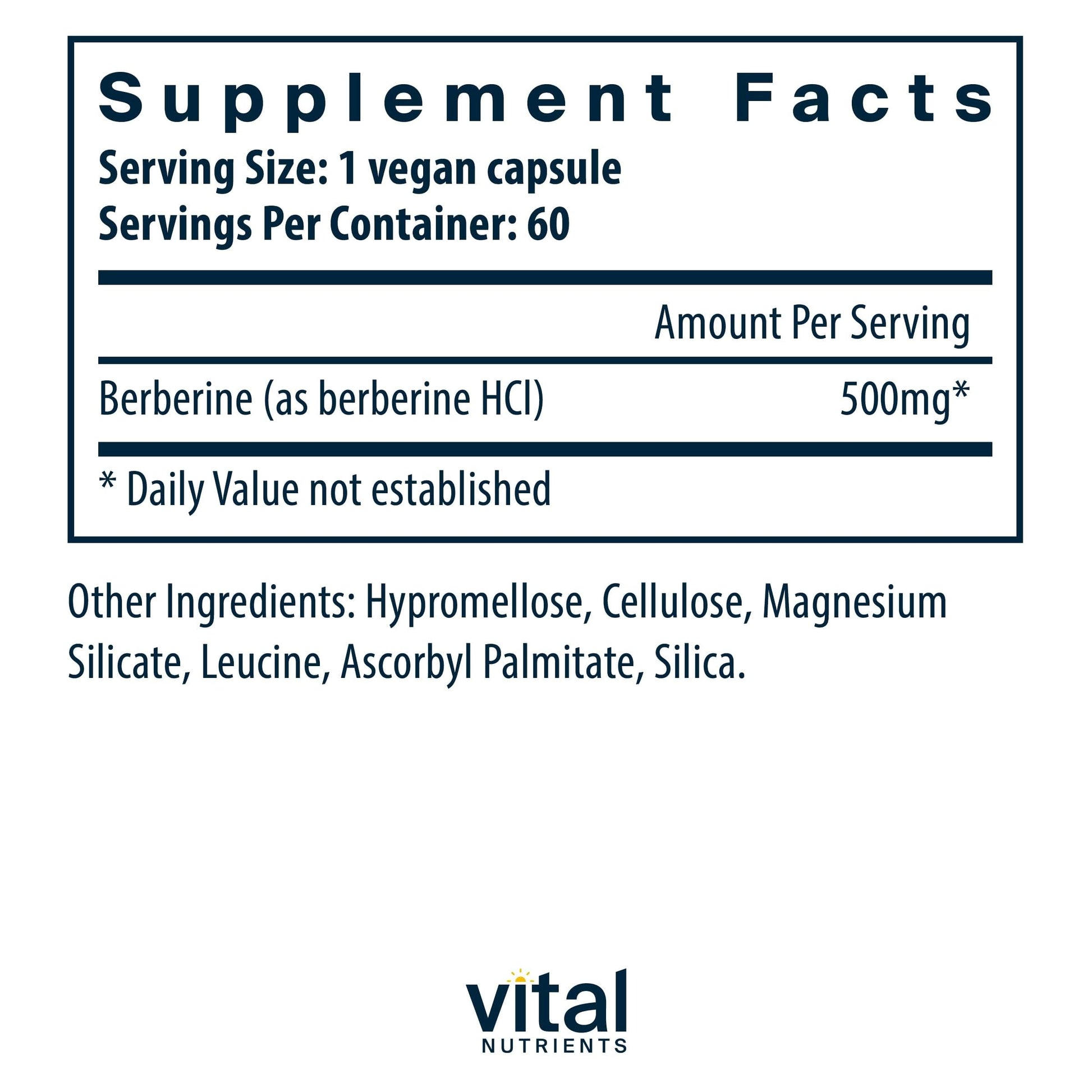 Vital Nutrients Berberine |Supports Bowel Function and Normal Triglyceride Levels |Vegan Supplement| Gluten, Dairy, and Soy Free |500 mg |60 Capsule - Medaid International
