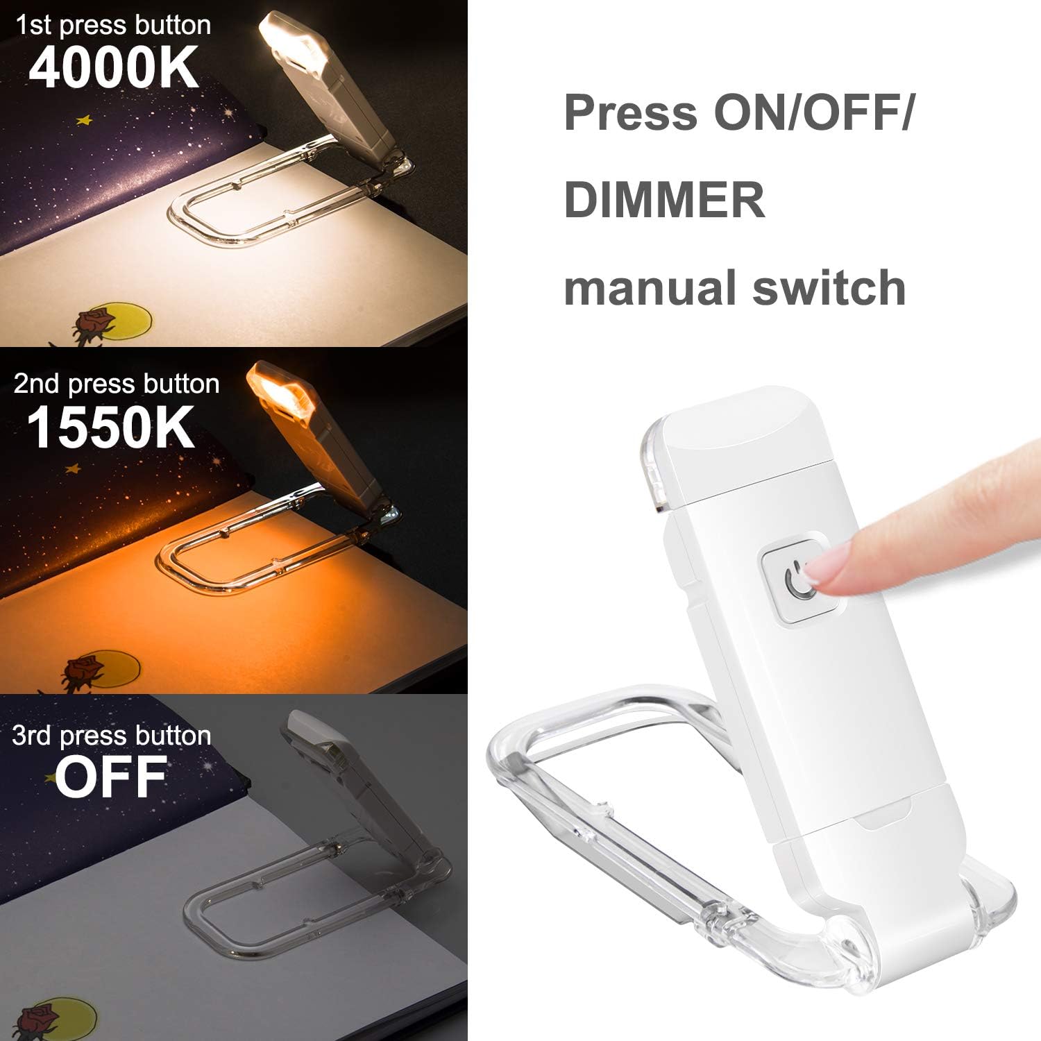Rechargeable Reading Light Clip on Books