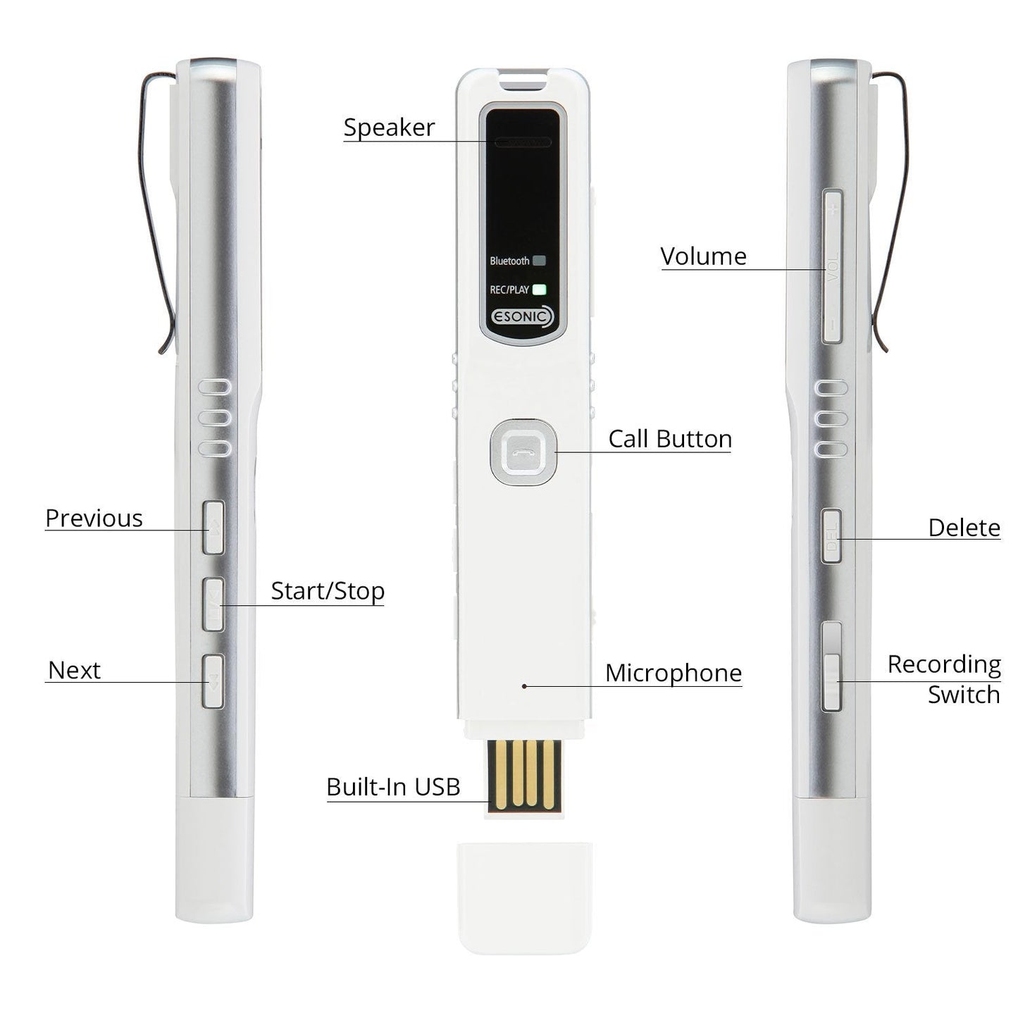 RecorderGear PR200 Cell Phone Call Recording Device, Bluetooth Enabled, iPhone and Android Mobile Recorder - Medaid International