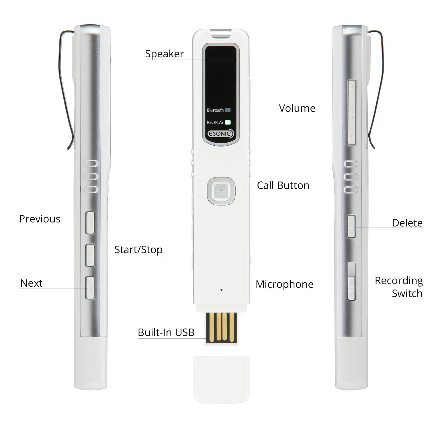 RecorderGear PR200 Cell Phone Call Recording Device, Bluetooth Enabled, iPhone and Android Mobile Recorder - Medaid International