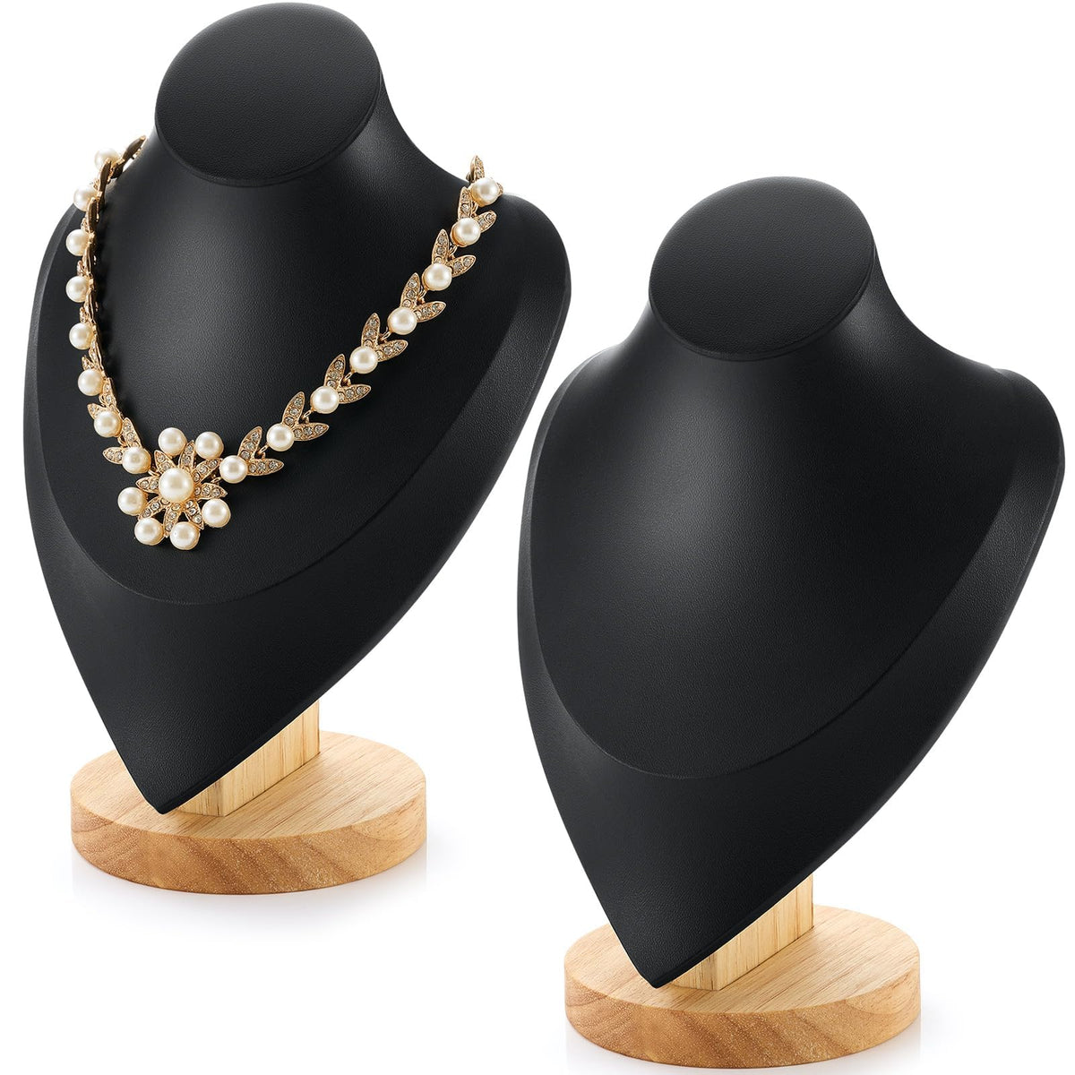 KASTWAVE 2 Pack Black Bamboo Necklace Bust Display Stand (9.2×6.1 Inch), Jewelry Display for Necklaces/Pendants/Earrings | Home Organizer & Retail Vendor Stand for Trade Shows & Boutiques