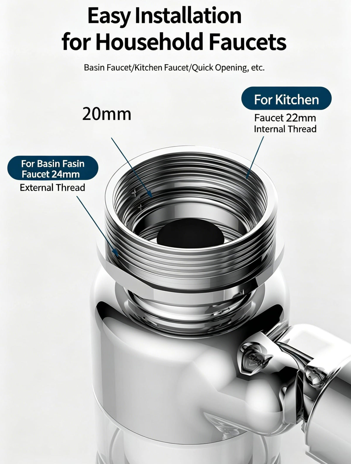 360° Rotating Faucet Aerator with Water Purification Filter, 4 Modes, for Kitchen and Bathroom Sink, Includes 2 Filter Cartridges, Chrome