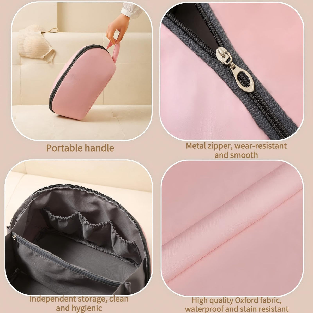 TERRIFI Travel Underwear Organizer Bag, Portable Bra and Lingerie Storage Pouch with Liner, Large Packing Cube for Underwear, Socks, Cosmetic, and More - Ideal for Travel and Home Use (Pink)