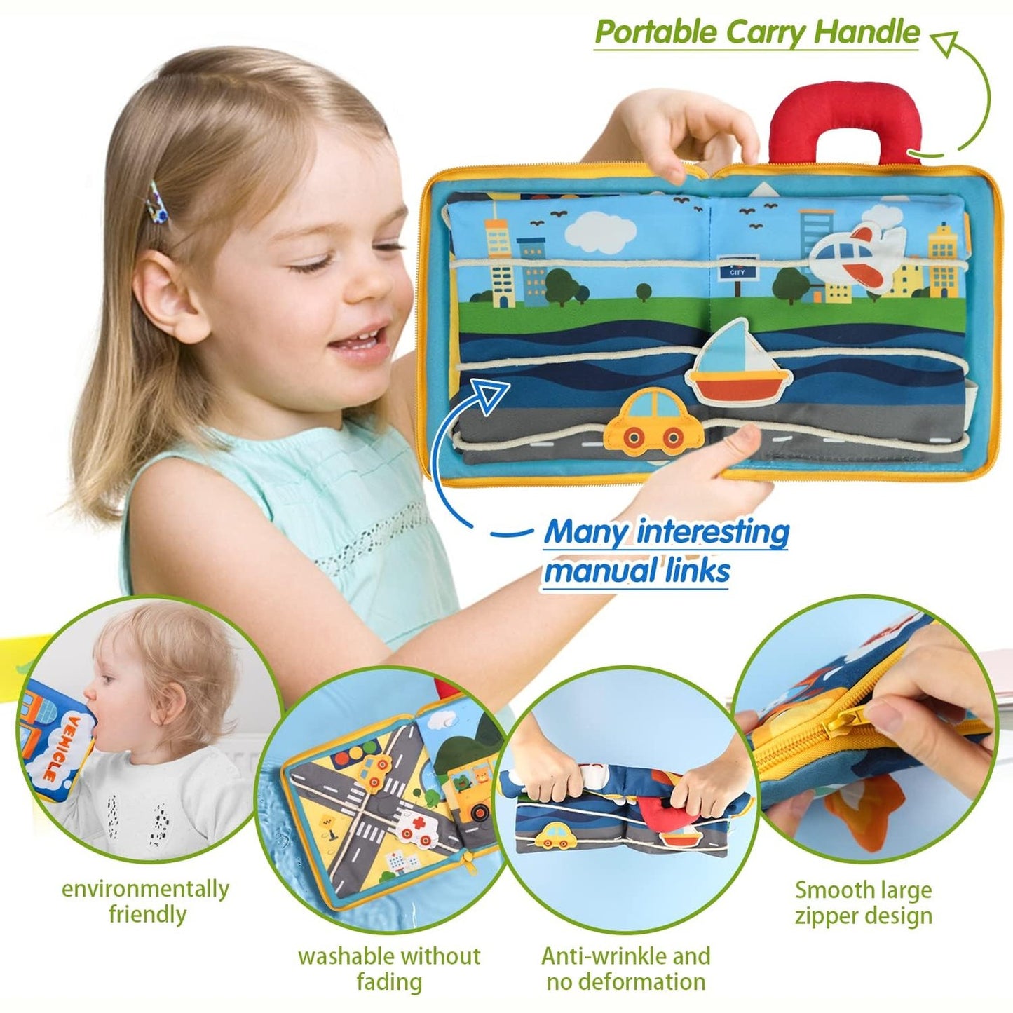 Tumama Kids - Baby Quiet Book - Vehicle Cloth Book