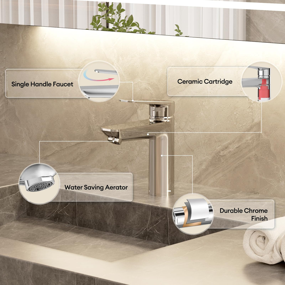 JOMOO Bathroom Mixer, Water-Saving Basin Tap Mixer, Single-Lever Cold & Hot Water Bathroom Faucet Lavatory Vanity Faucet Modern, Chrome