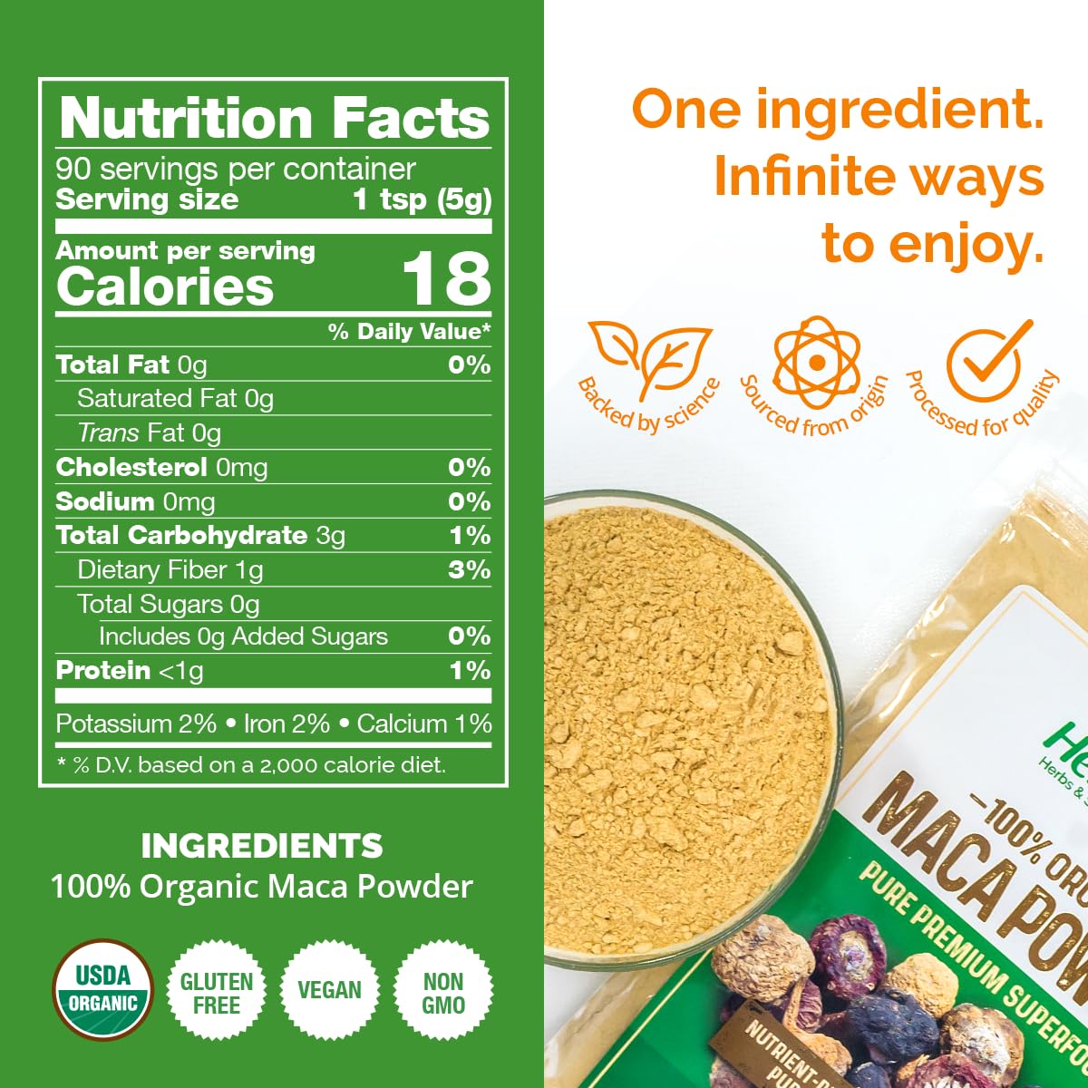 HerbaZest Maca Powder Organic – 1 LB – USDA Certified, Vegan & Gluten Free Superfood – Perfect for Smoothies, Juices, Baking, Yogurt & Cereal - Medaid International