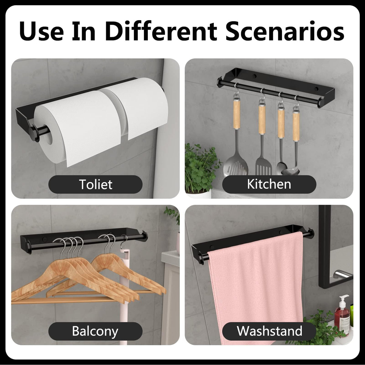 TERRIFI Paper Towel Holder Under Cabinet for Kitchen, Wall Mount Paper Towel Holder Self-Adhesive or Drilling, Paper Roll Holder Paper Towel Rack for Kitchen, Bathroom, Pantry, Sink, Black