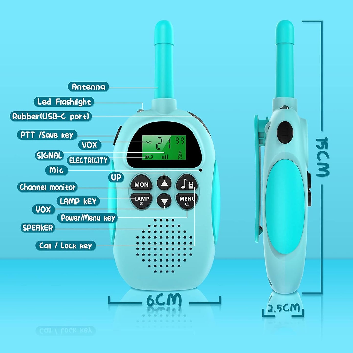 ULEWAY Walkie Talkie for Kids Rechargeable Radio 3km Range, Boy Girl Toy 4-12 Years 16 Channels, Walky Talky for Outdoor Adventure, Camping, Hiking 2 Pieces Pink Blue