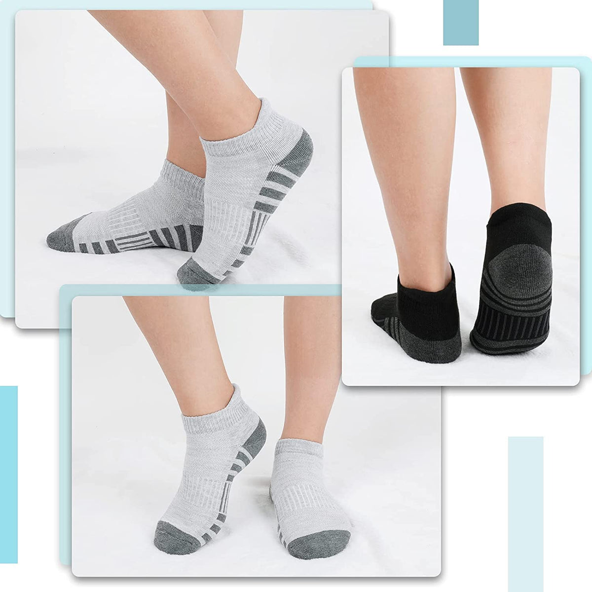 KASTWAVE Athletic Running Socks, Ankle Socks Low Cut Athletic Cushioned Running Tab Socks 6 Pack, Cushioned Breathable Low Cut Sports Tab Socks for Men and Women