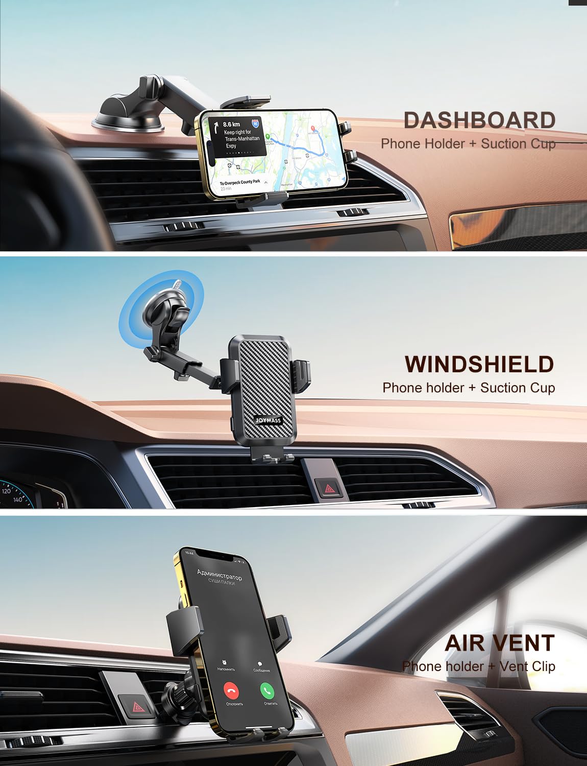 JOYMASS Wireless Car Charger, Phone Holders for Your Car, 15W Auto Clamping Phone Mount Car Accessories for iPhone 16 15 14 13 12 Mini Pro Max 11 XR XS, Samsung Galaxy S24 Ultra S23 S22+ Note 20, etc - Medaid International