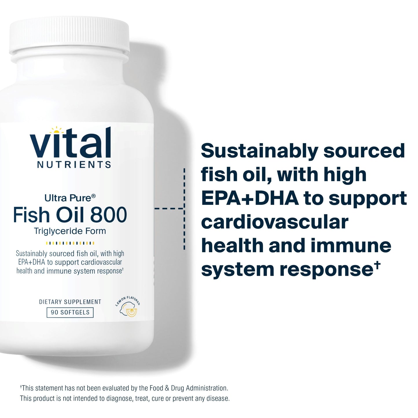 Vital Nutrients Ultra Pure® Fish Oil 800 Triglyceride Form | Heart, Brain, & Immune Health* | Sustainably Sourced High EPA & DHA Omega-3 Fatty Acid | Lemon Flavor | Gluten, Dairy, Soy Free | 90 Count - Medaid International