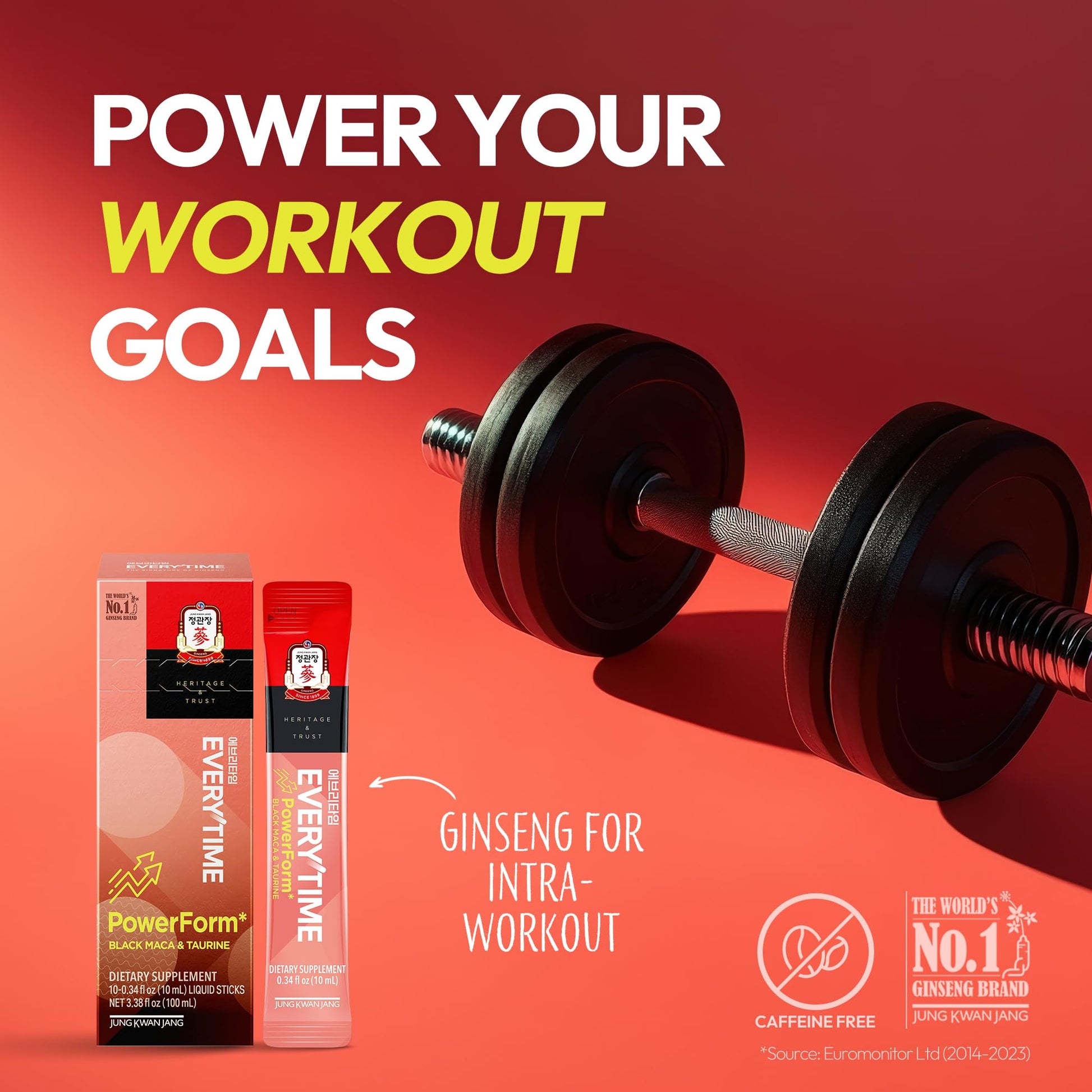 JUNG KWAN JANG US Everytime PowerForm - Intra Workout Herbal Energy Drink Packets with Korean Red Ginseng, Black Maca Root & Taurine - Non GMO (0.33 fl oz, 10 Sticks) - Medaid International